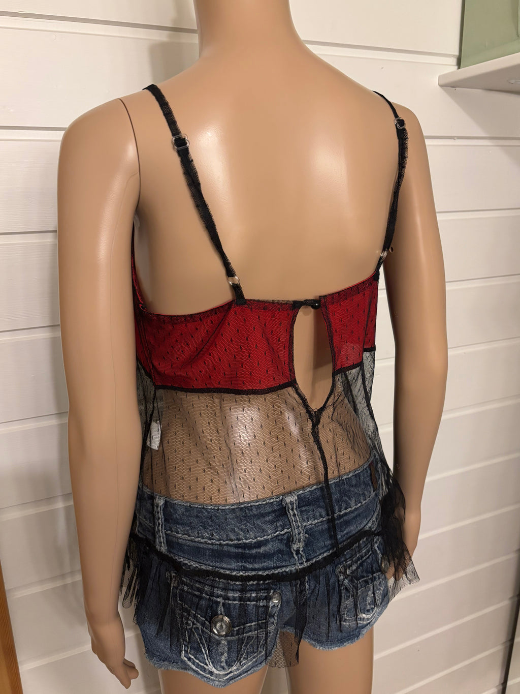 Rød Svart Mesh Topp