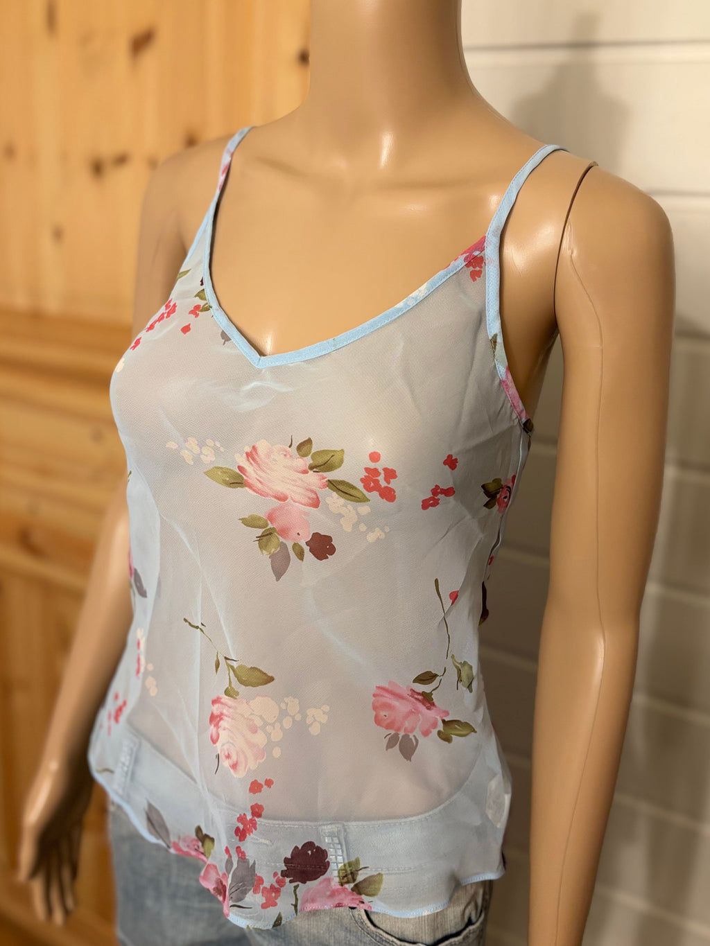 Lyseblå Mesh Blomstret Topp