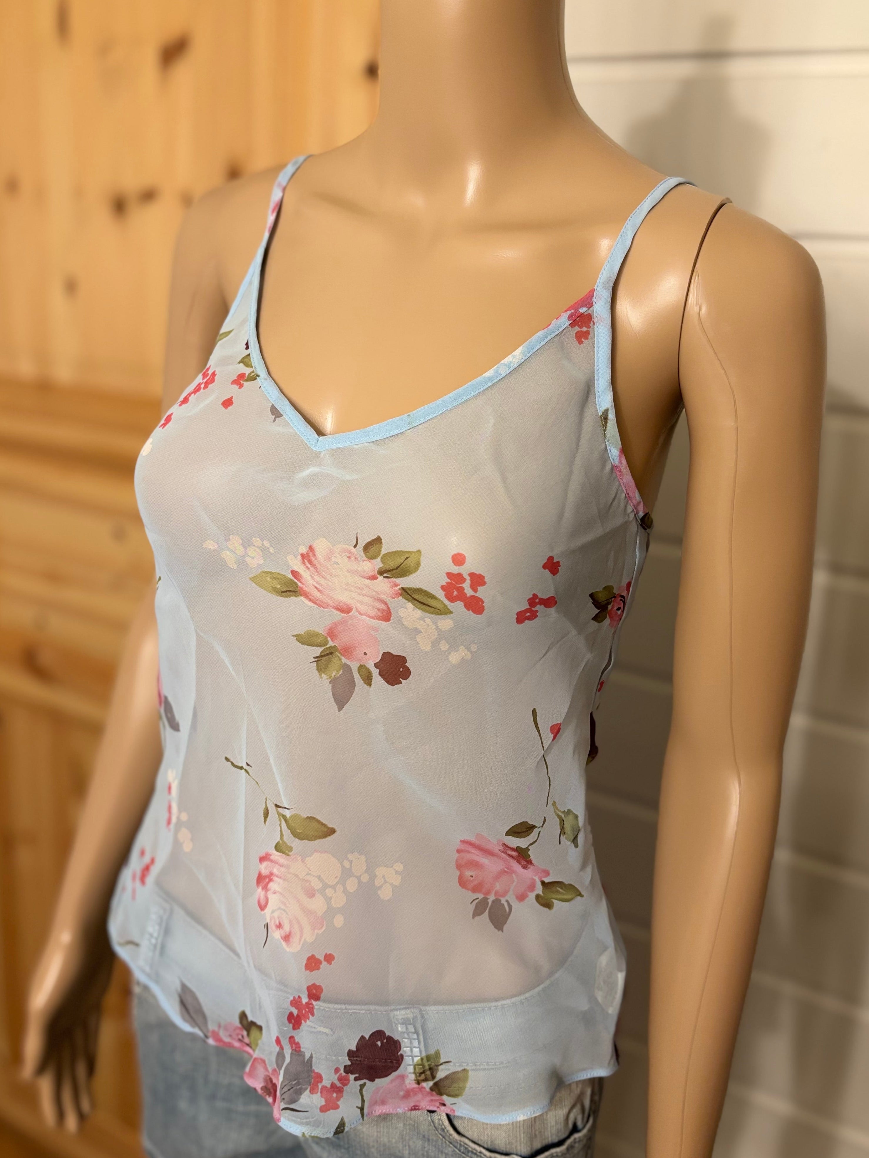Lyseblå Mesh Blomstret Topp