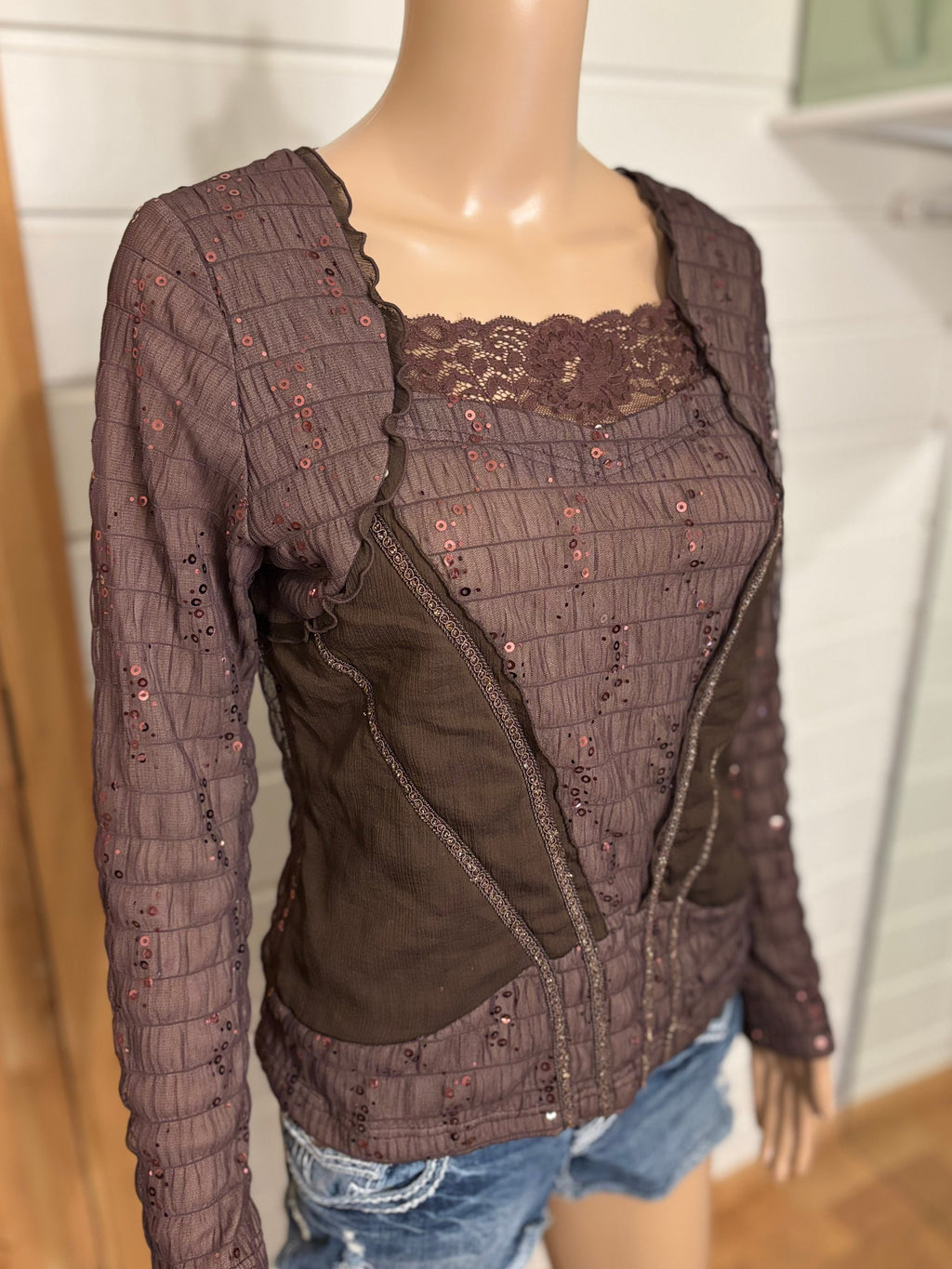 Brun Bluse Glitter Detaljer