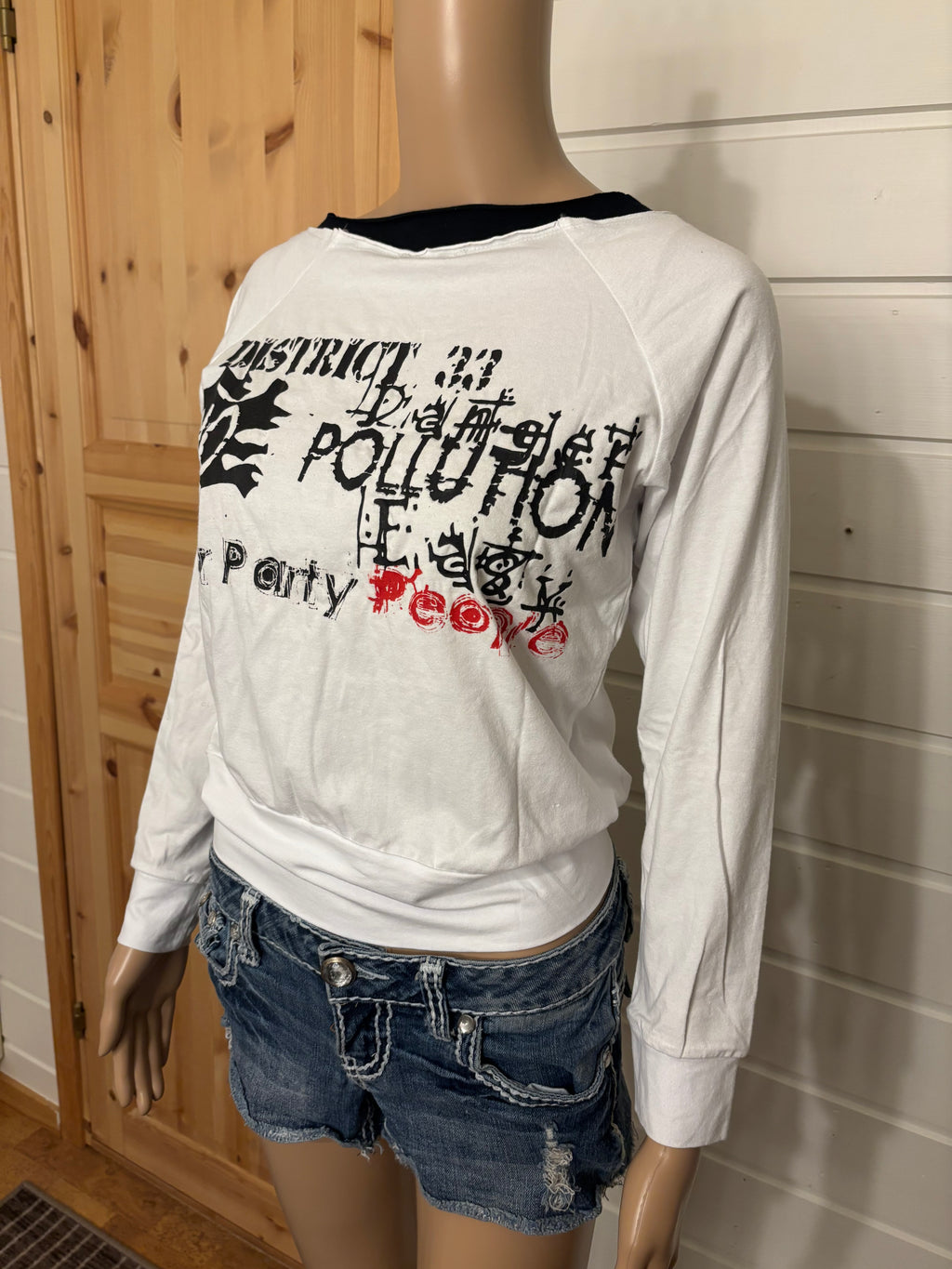 Hvit Y2K Langermet Topp