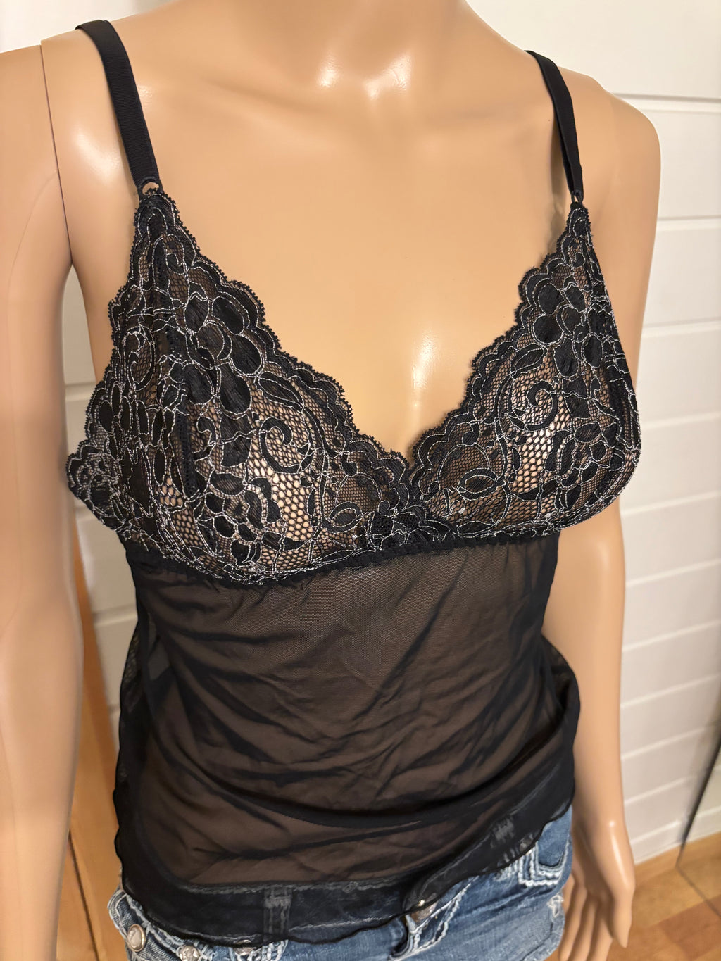 Svart Mesh Topp Glitter Detaljer