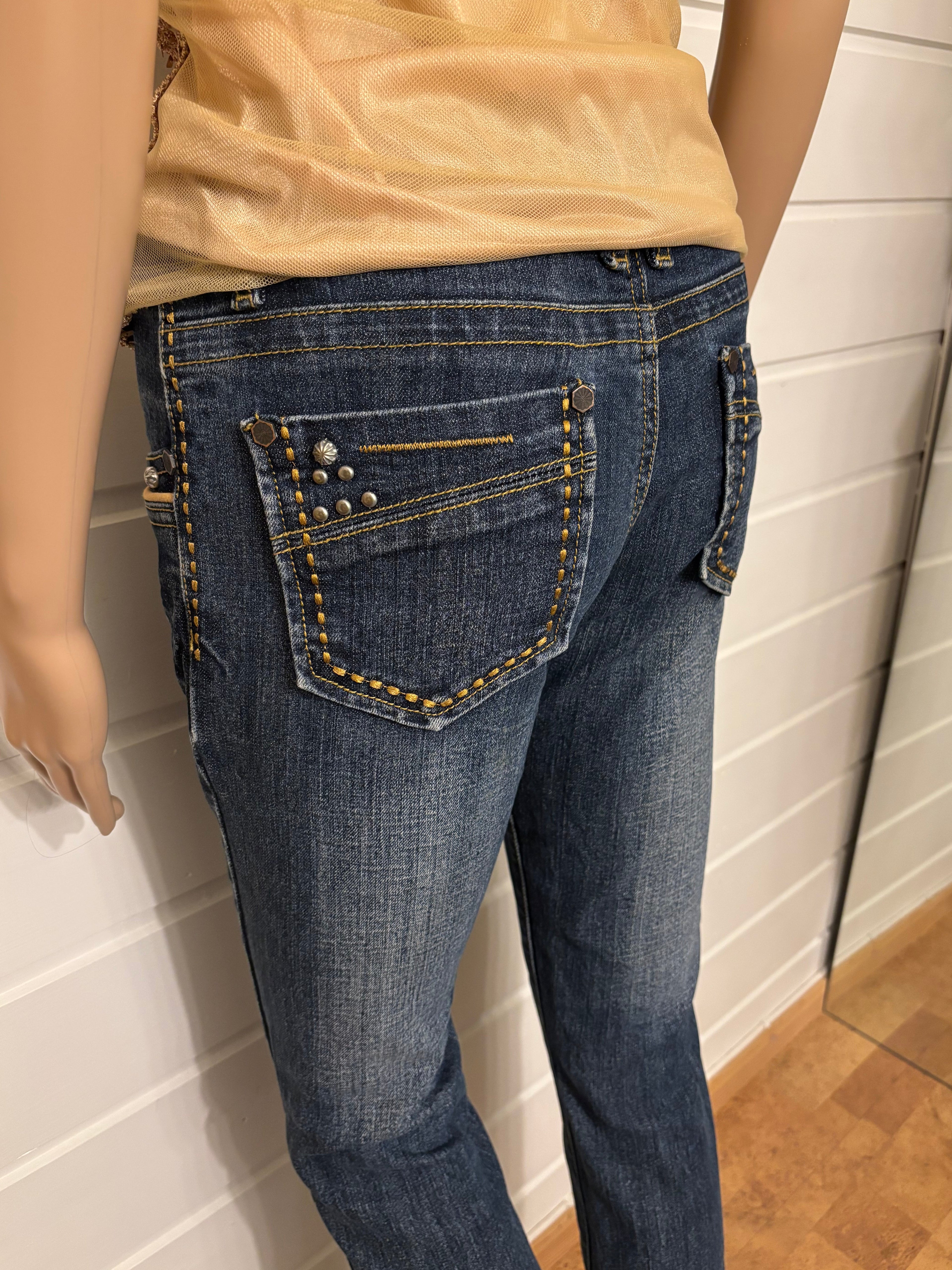 Mørkeblå Jeans Bootcut Gull Detaljer