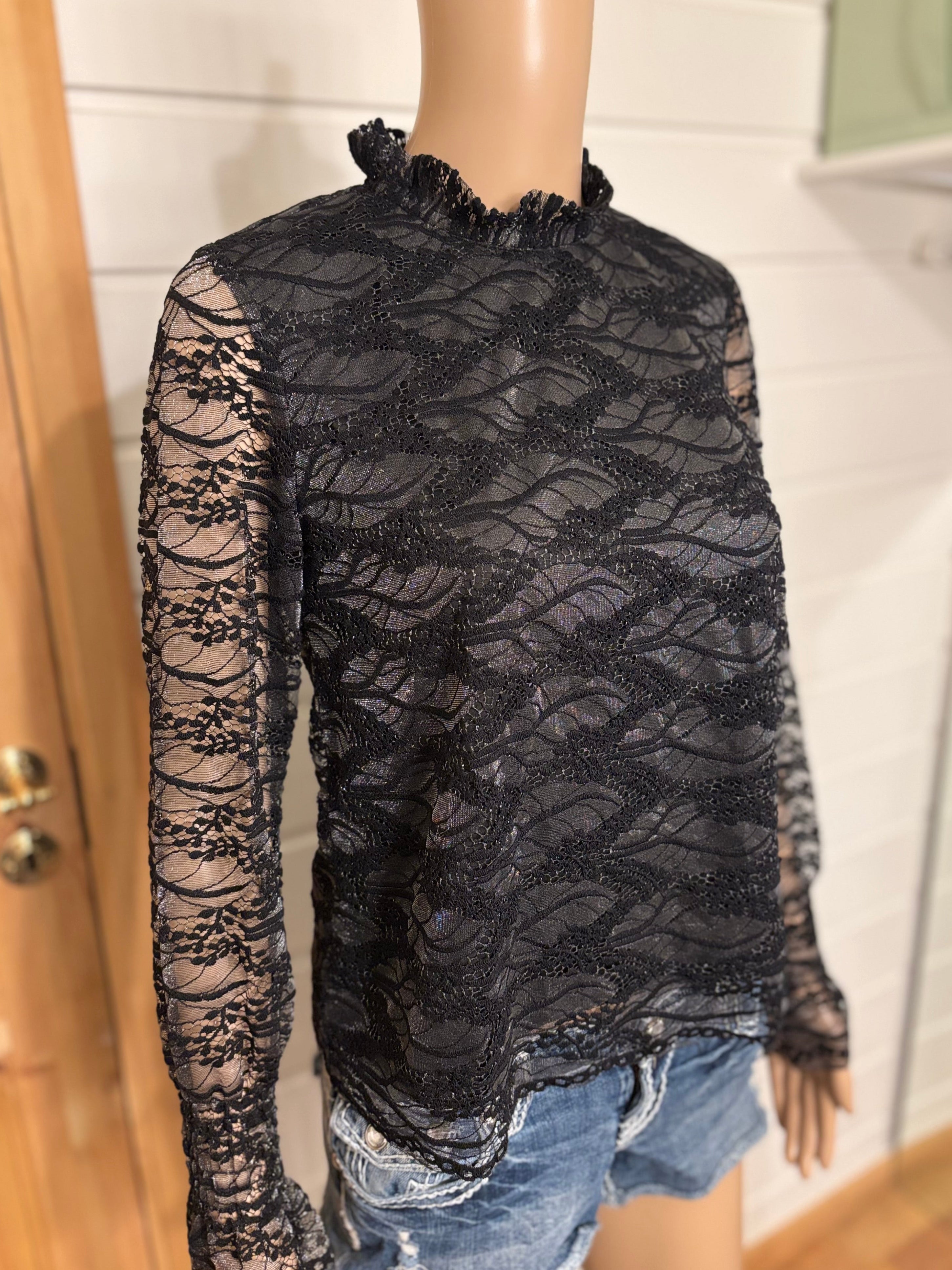 Svart Glitter Bluse