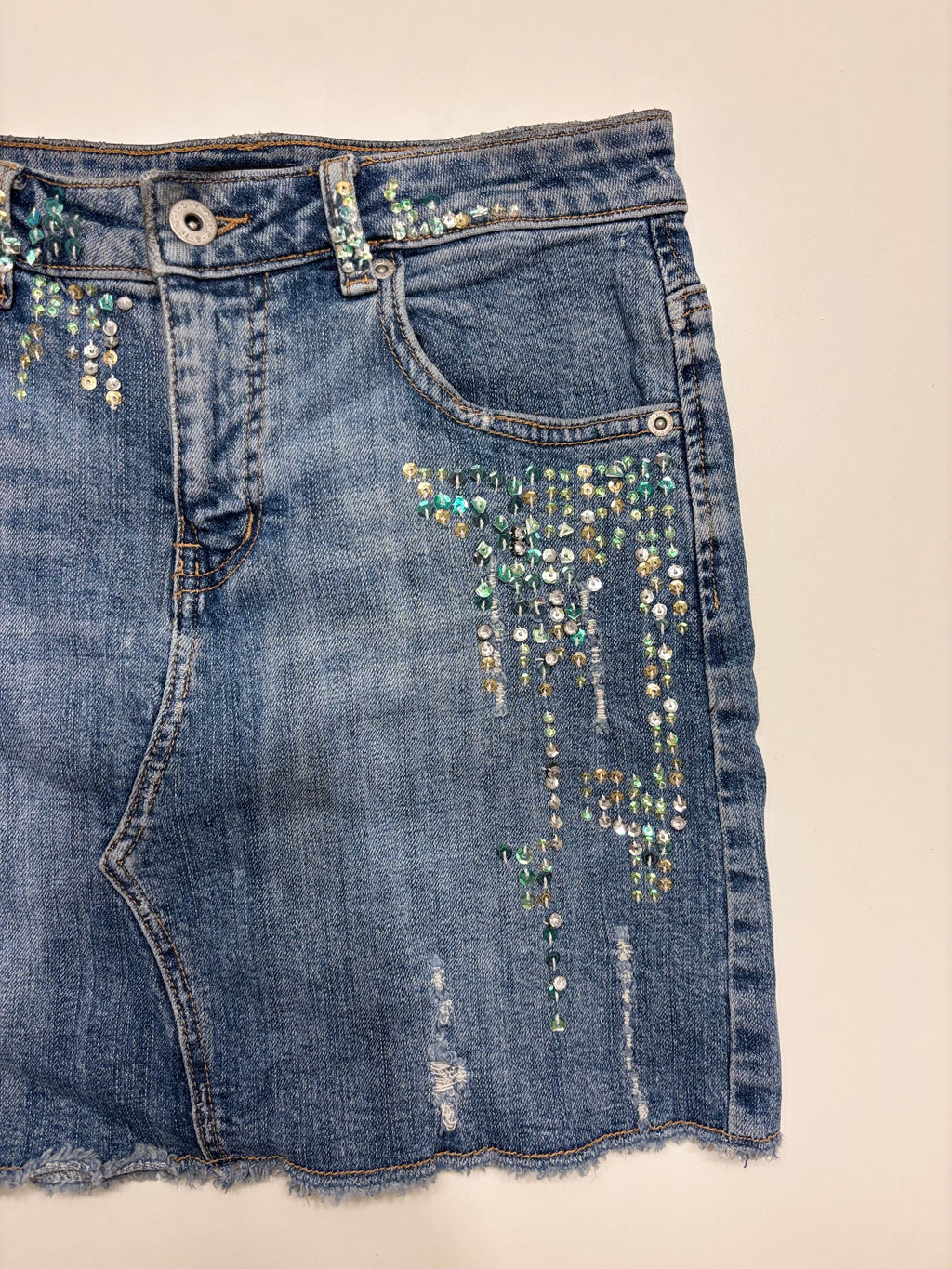 Denim Mini Skjørt Paljetter
