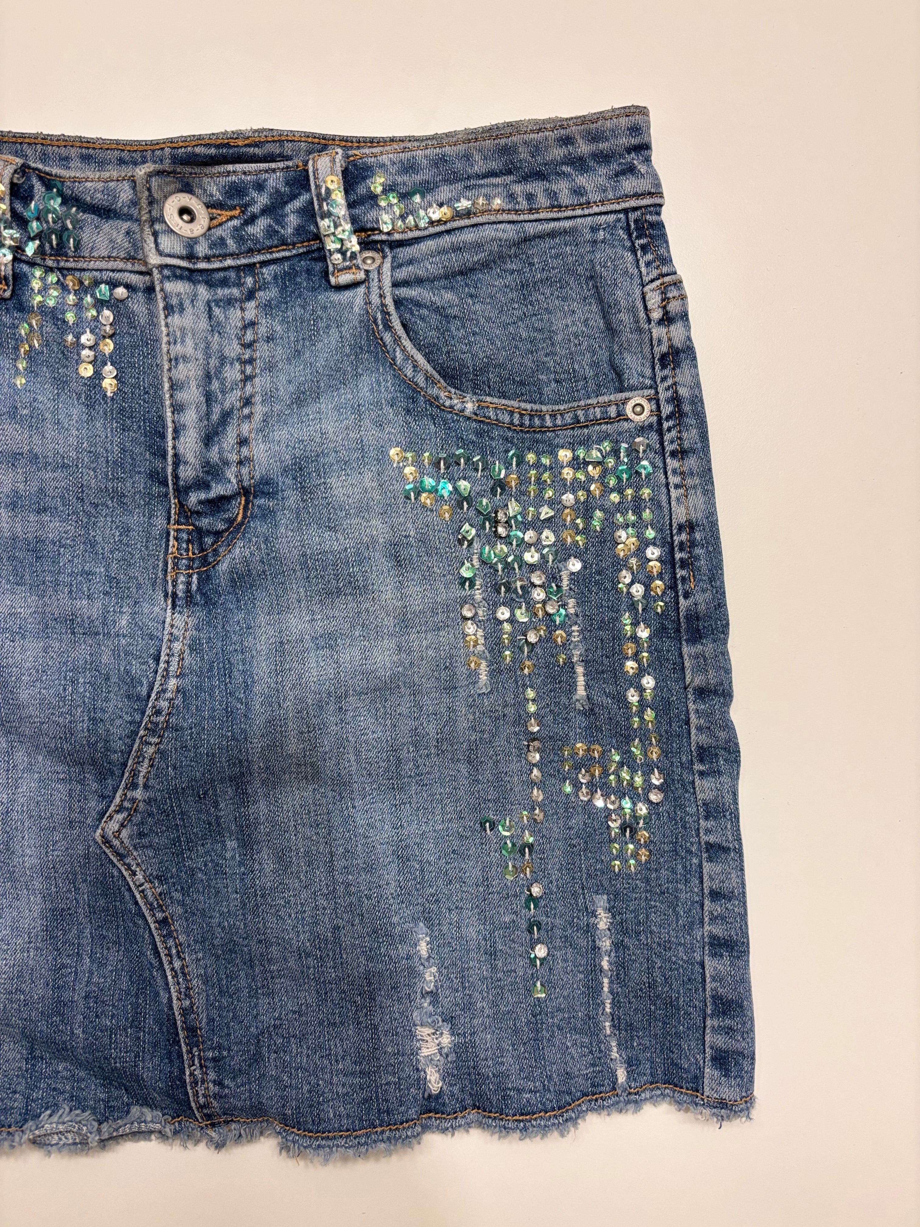 Denim Mini Skjørt Paljetter