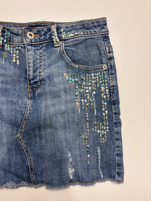 Denim Mini Skjørt Paljetter