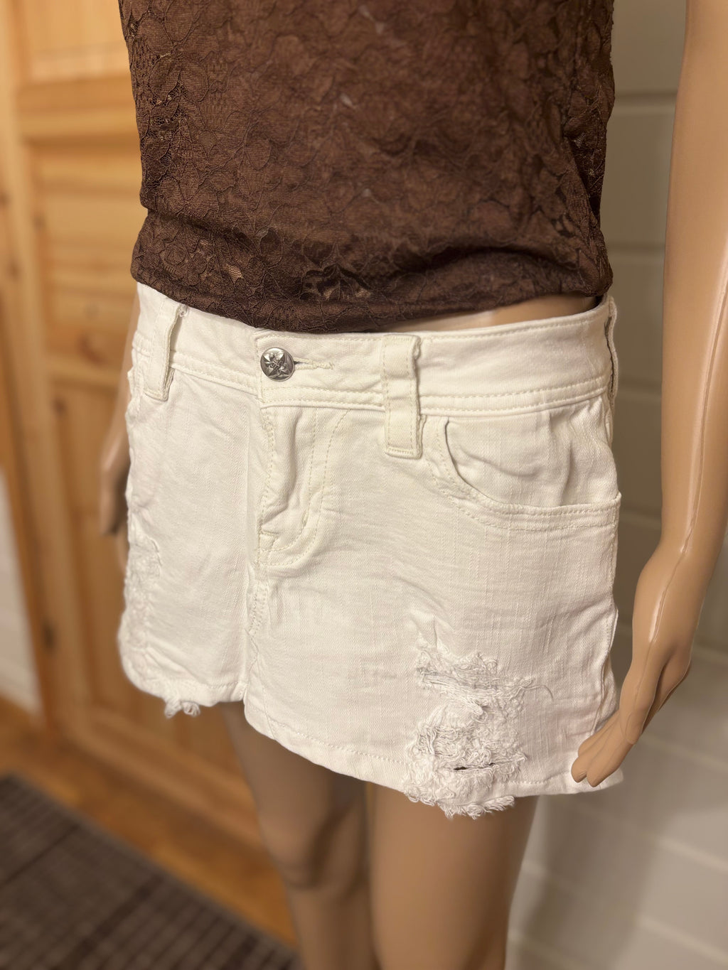 Miss Me Hvit Denim Mini Skjørt