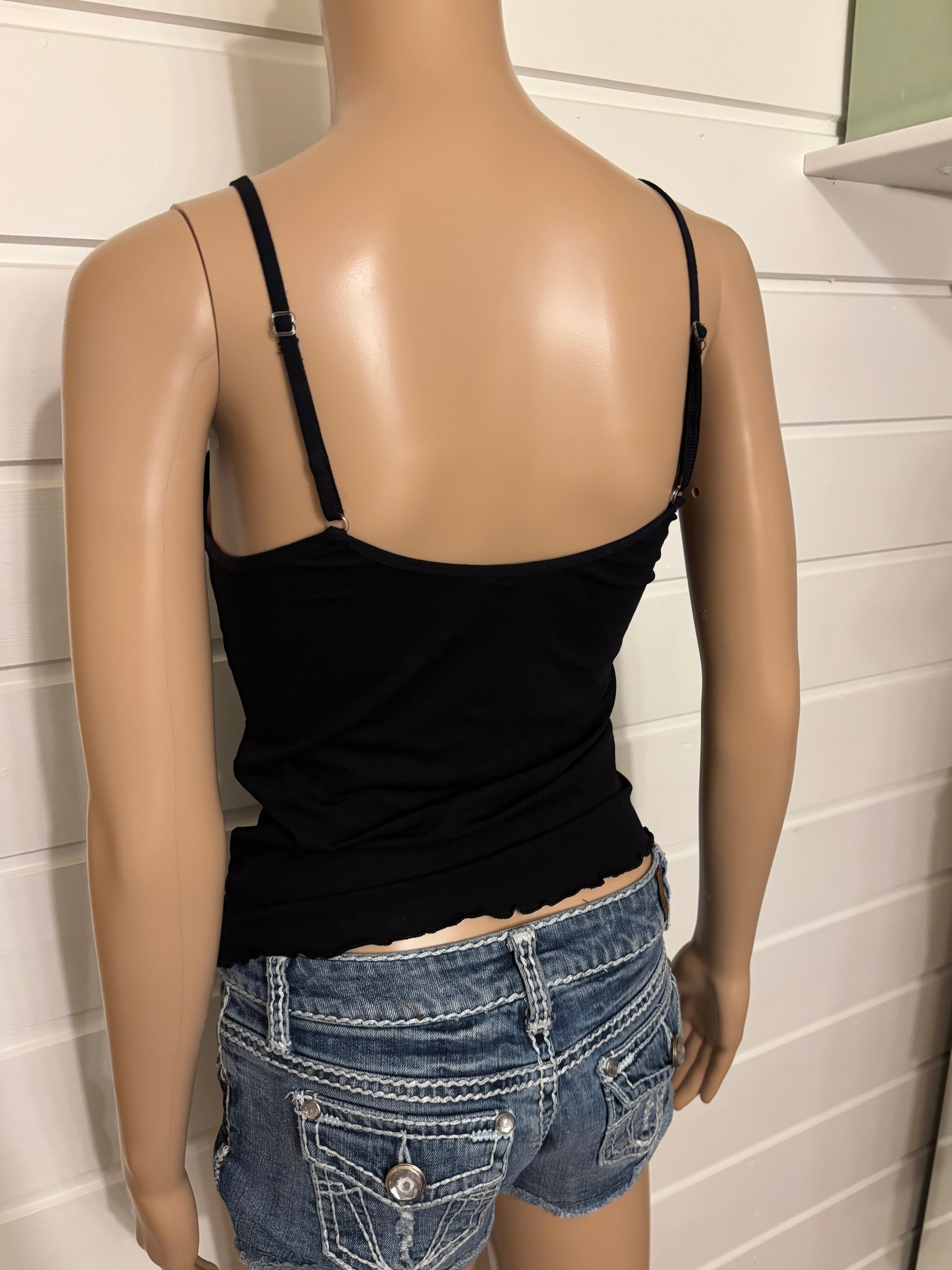 Svart Mesh Topp Dyp V-Utringning