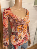 Oransje Mønstret Mesh Bluse