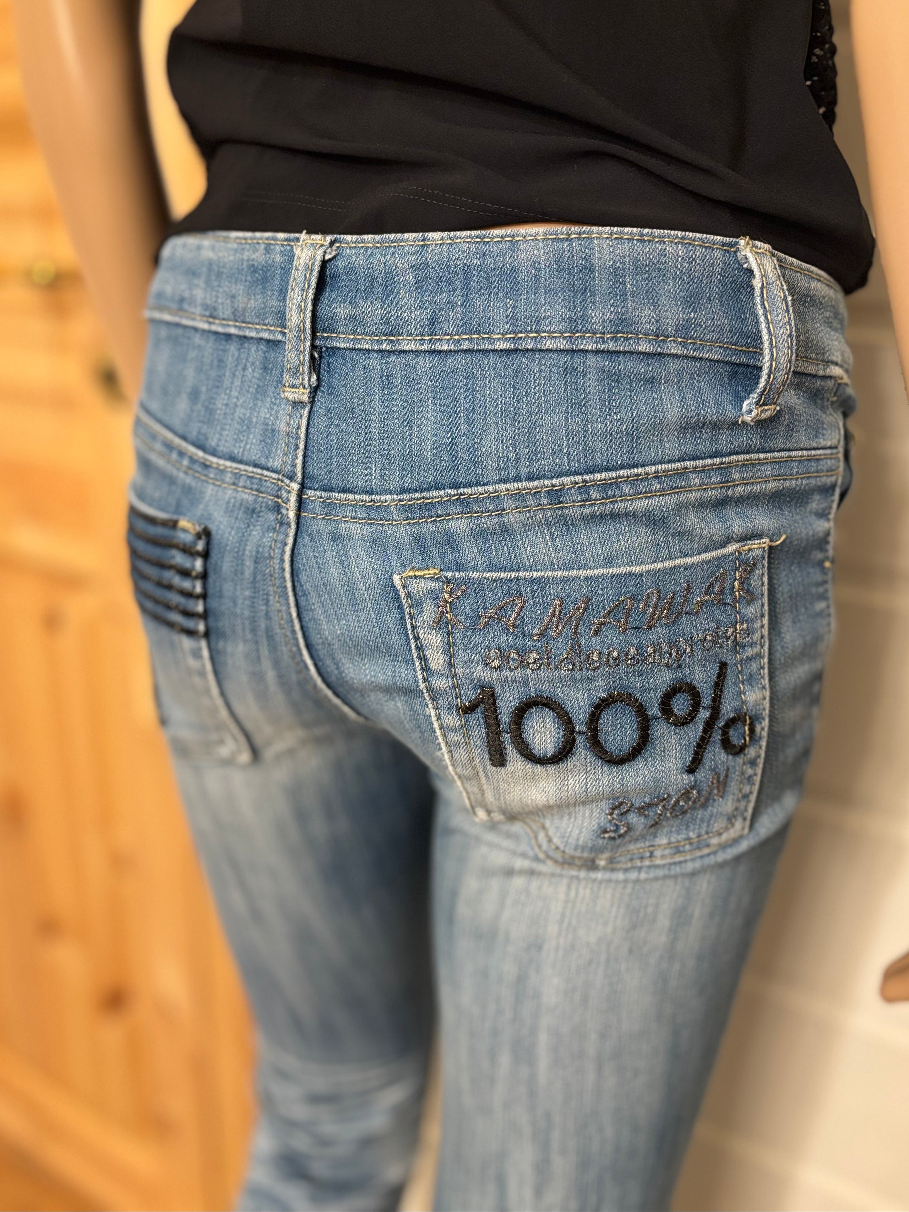 Vintage Jeans Sleng Pyntede Lommer
