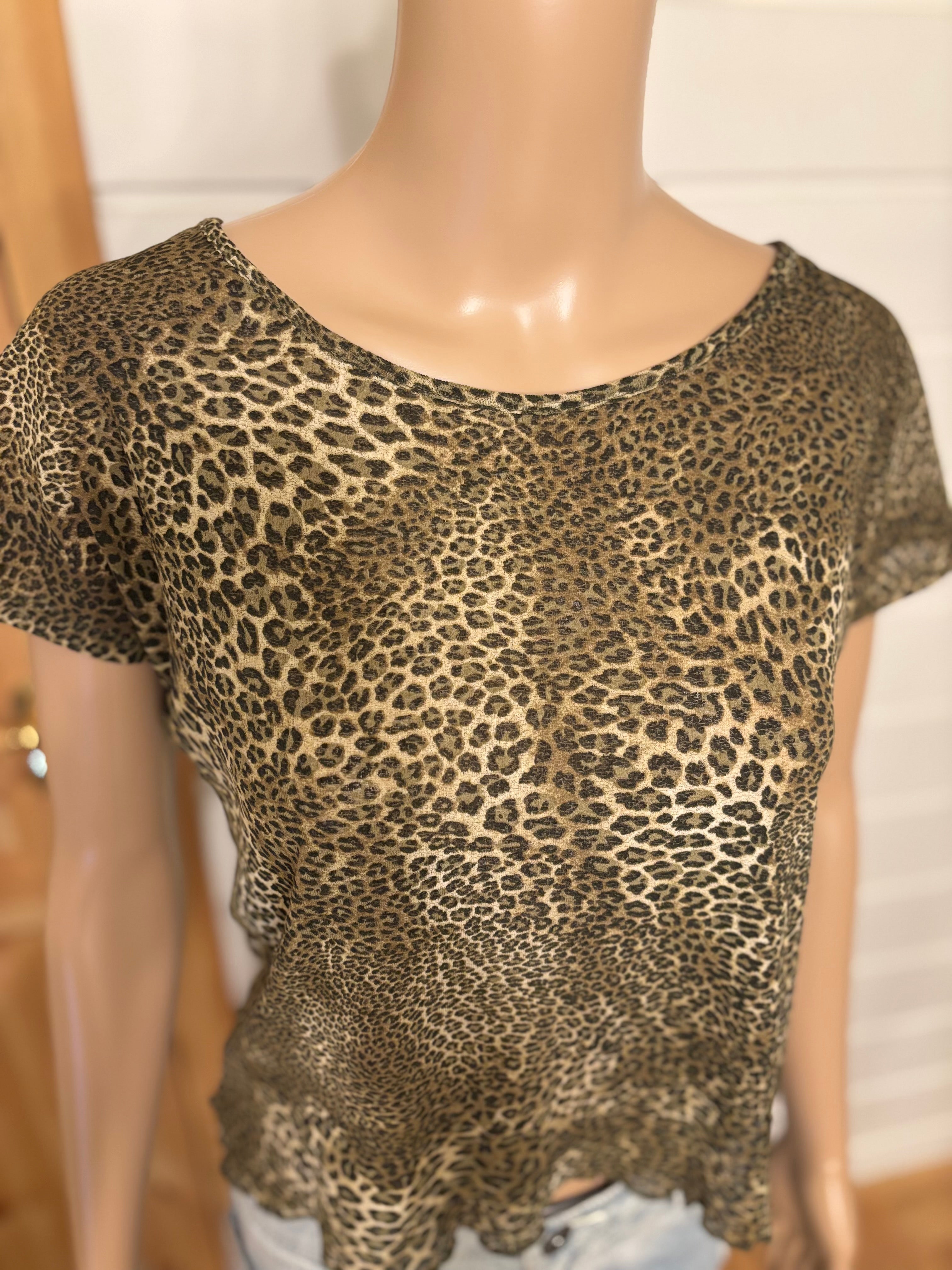 Leopard Print Mesh T-skjorte