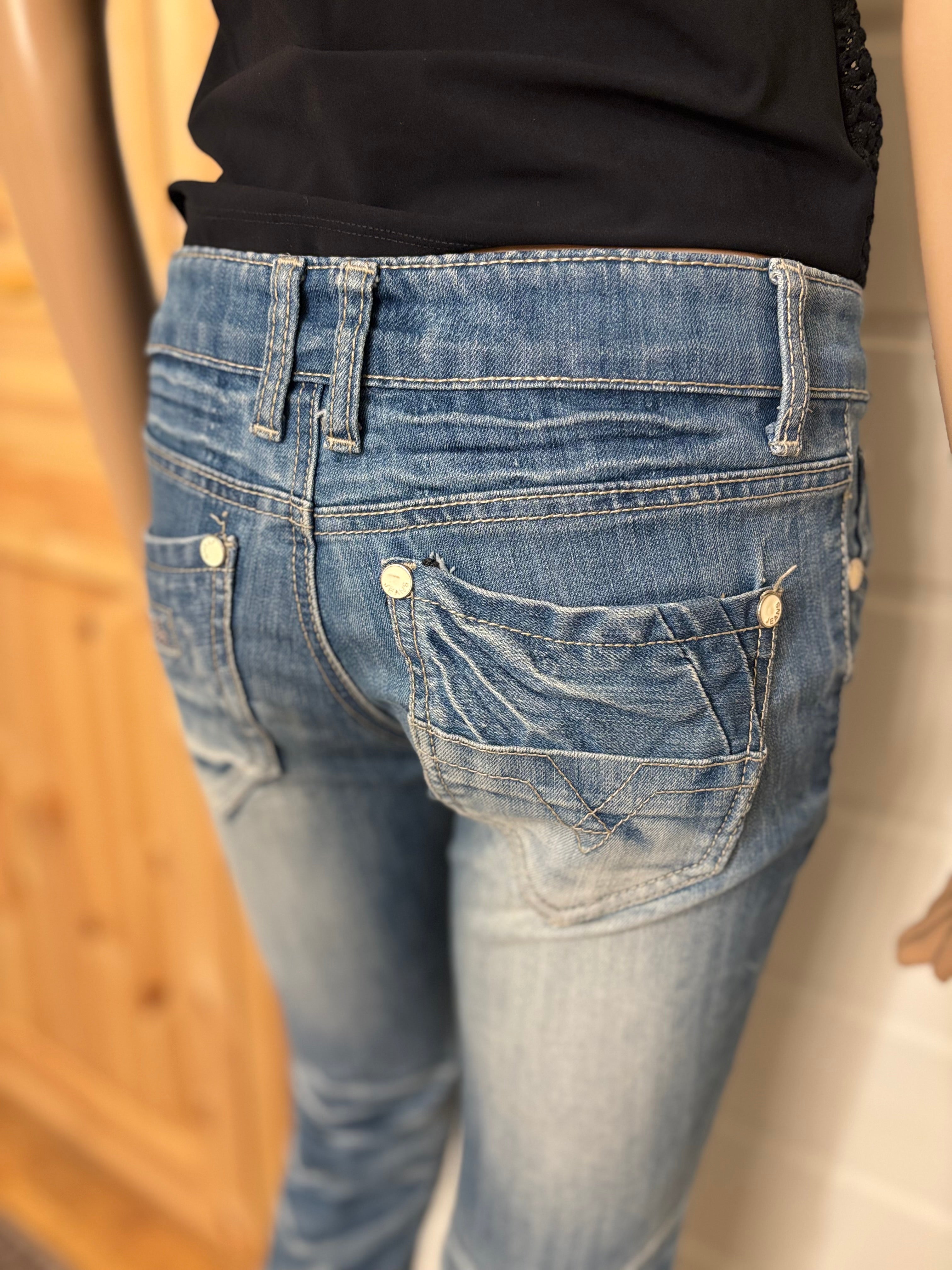 Vintage Jeans Hvit Broderte Lommer