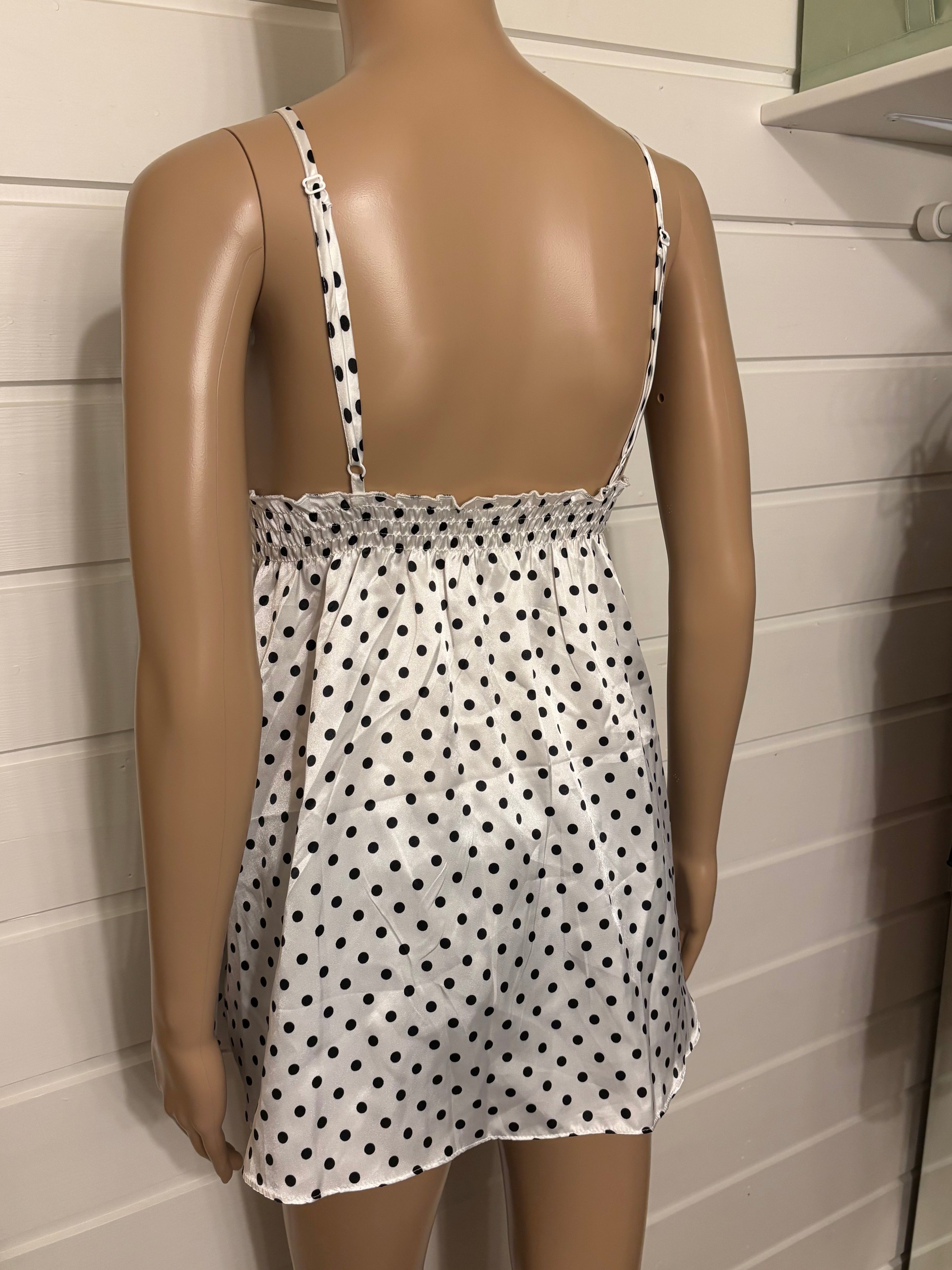 Hvit Svart Polkadott Prikker Babydoll Topp