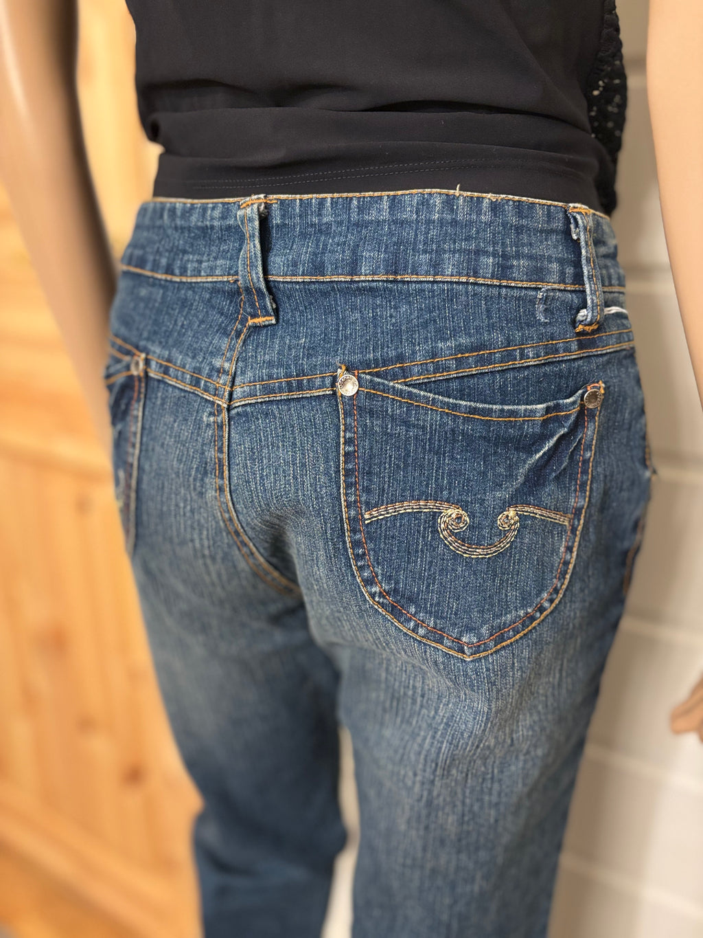 Vintage Jeans Sleng Broderte Lommer