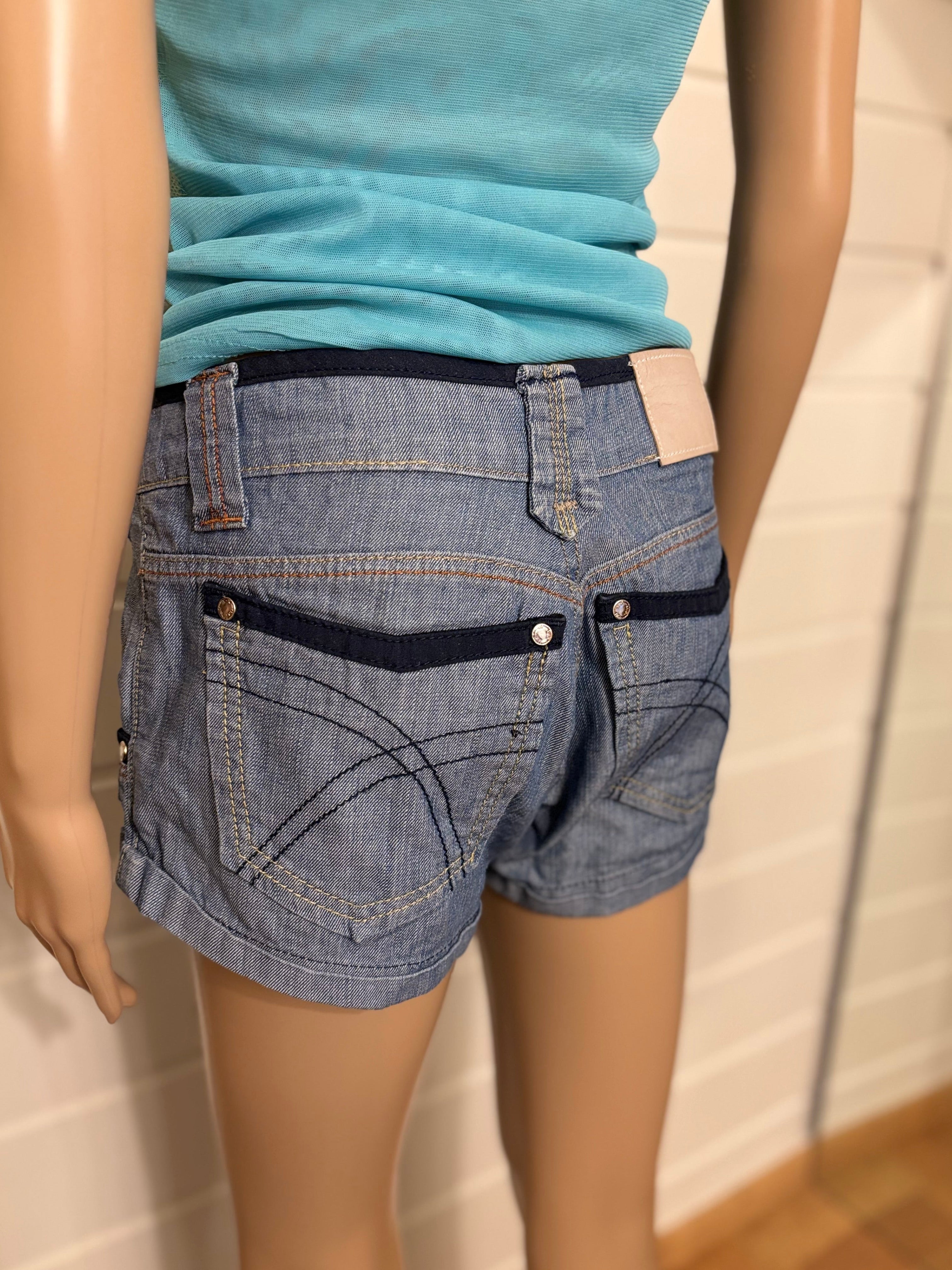 Y2K Denim Shorts Broderte Lommer