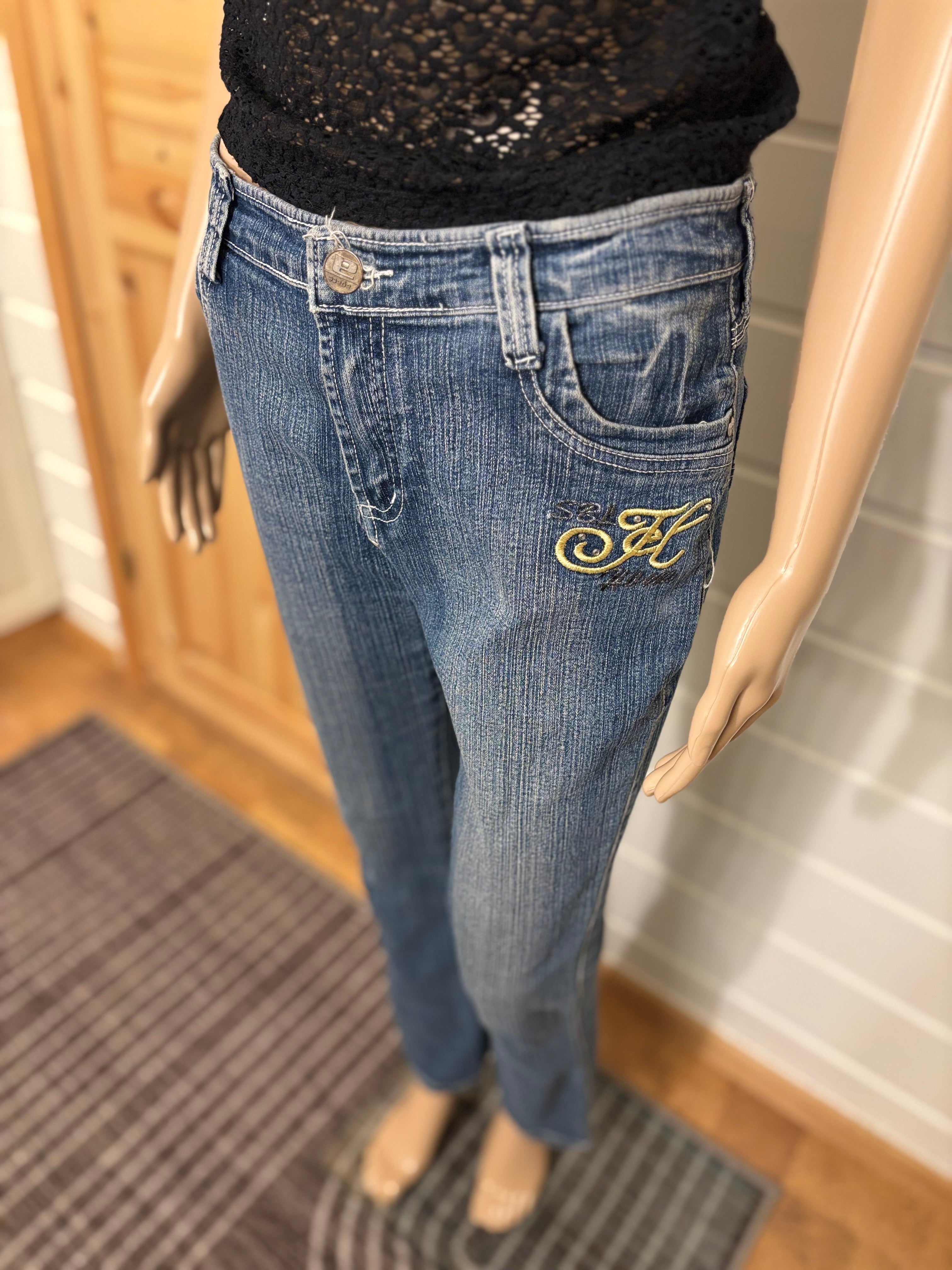 Vintage Jeans Sleng Pyntede Lommer