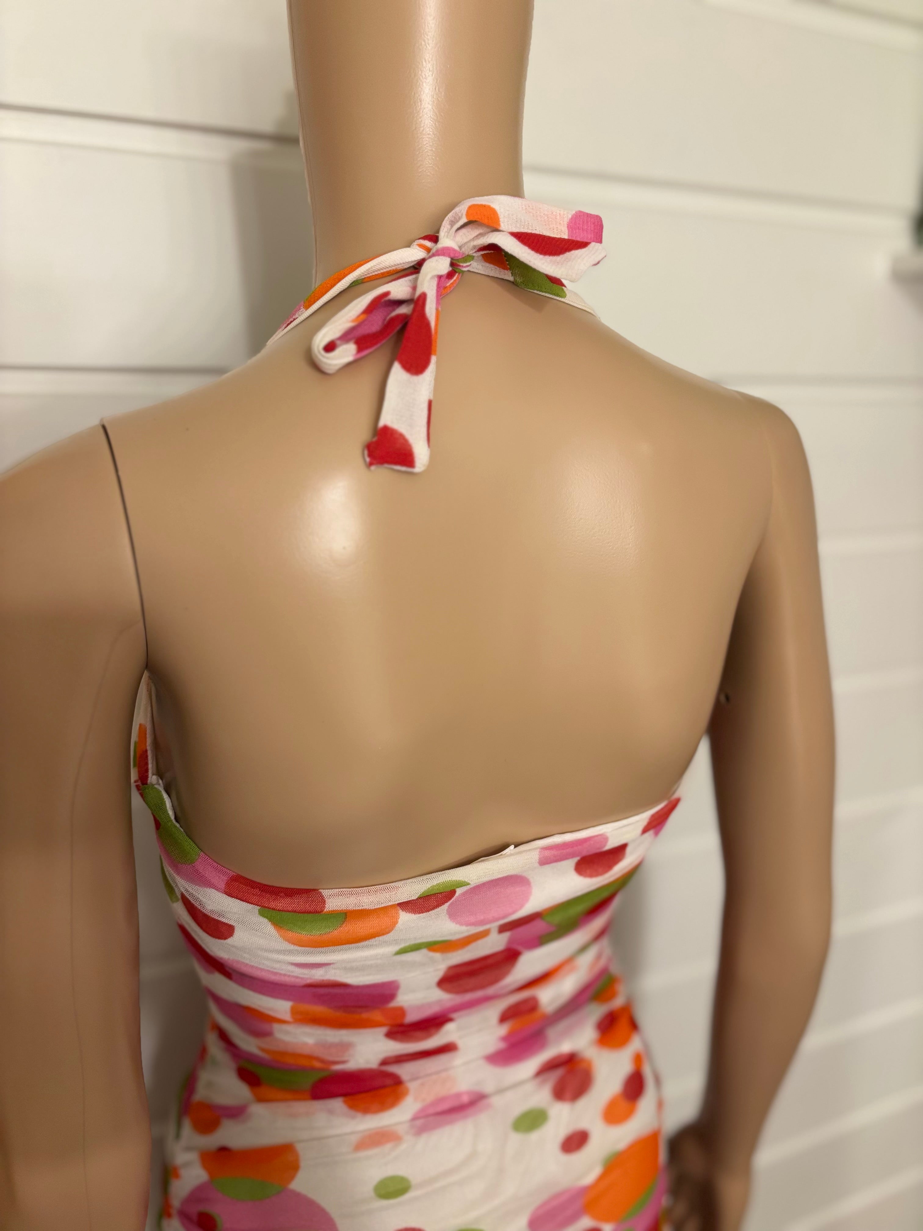 Fargerik Polkadott Prikker Halterneck Mesh Mini Kjole