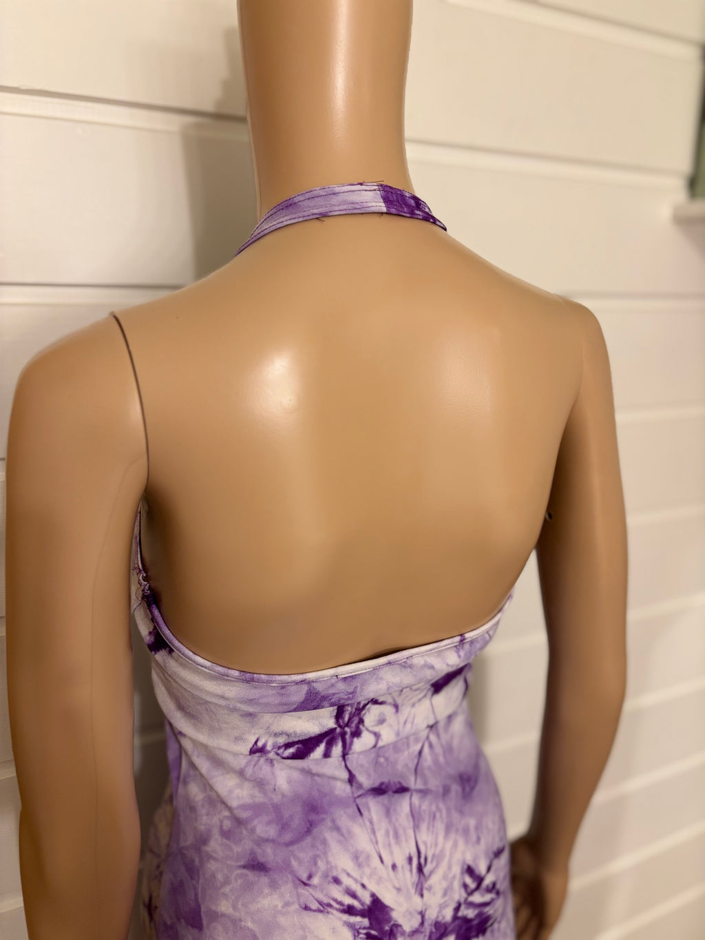 Lilla Hvit Tie Dye Halterneck Mini Kjole