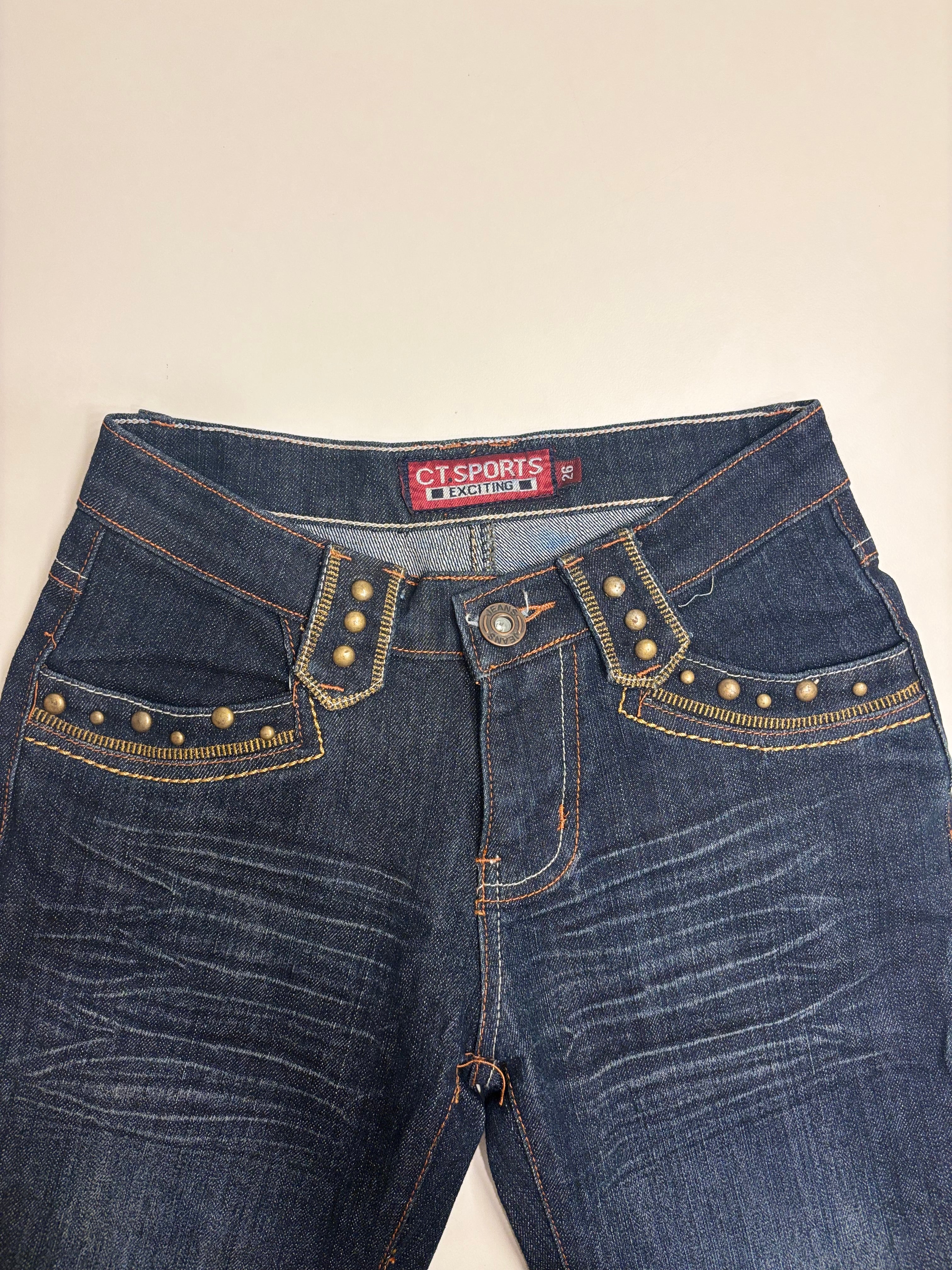 Vintage Jeans Sleng Broderte Lommer