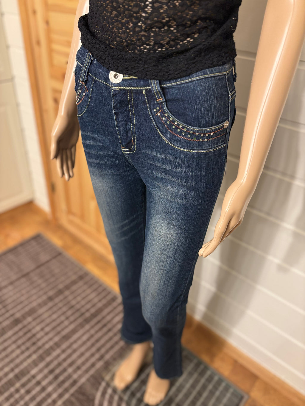 Vintage Jeans Sleng Pyntede Lommer