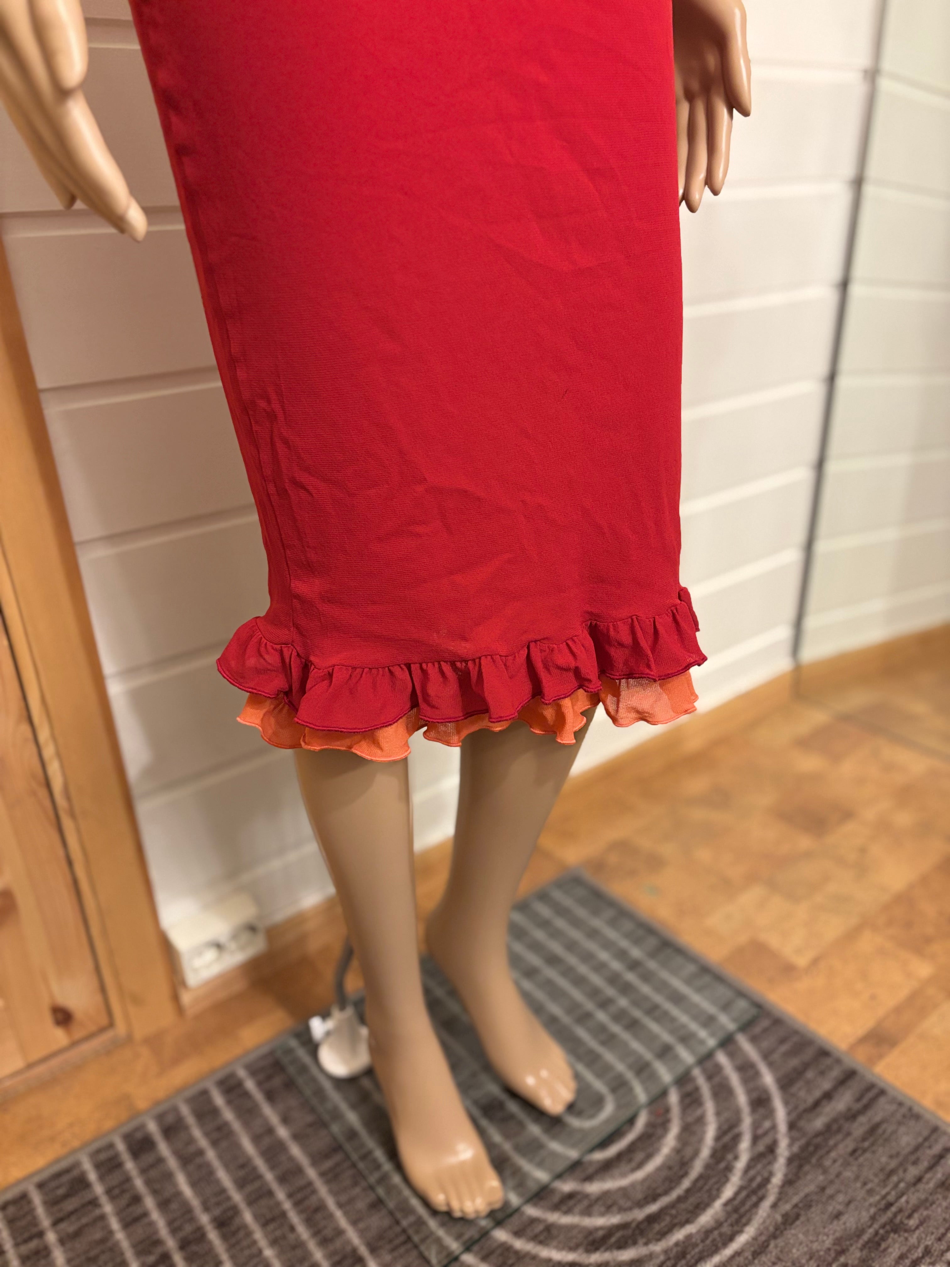 Rød Mesh Halter Neck Midi Kjole