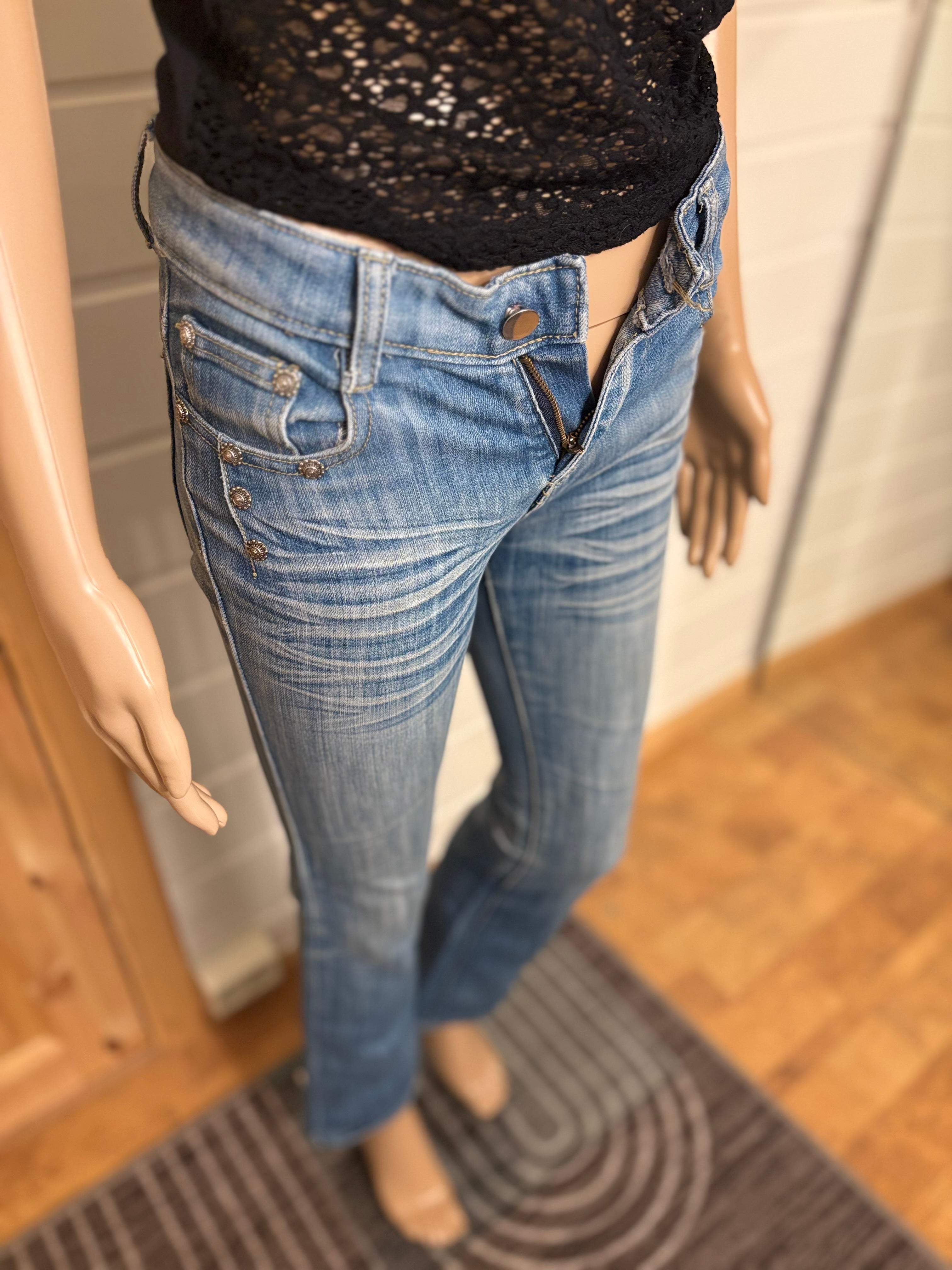 Vintage Jeans Sleng Pyntede Lommer