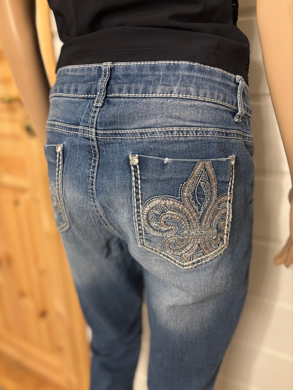 Vintage Jeans Sleng Pyntede Lommer