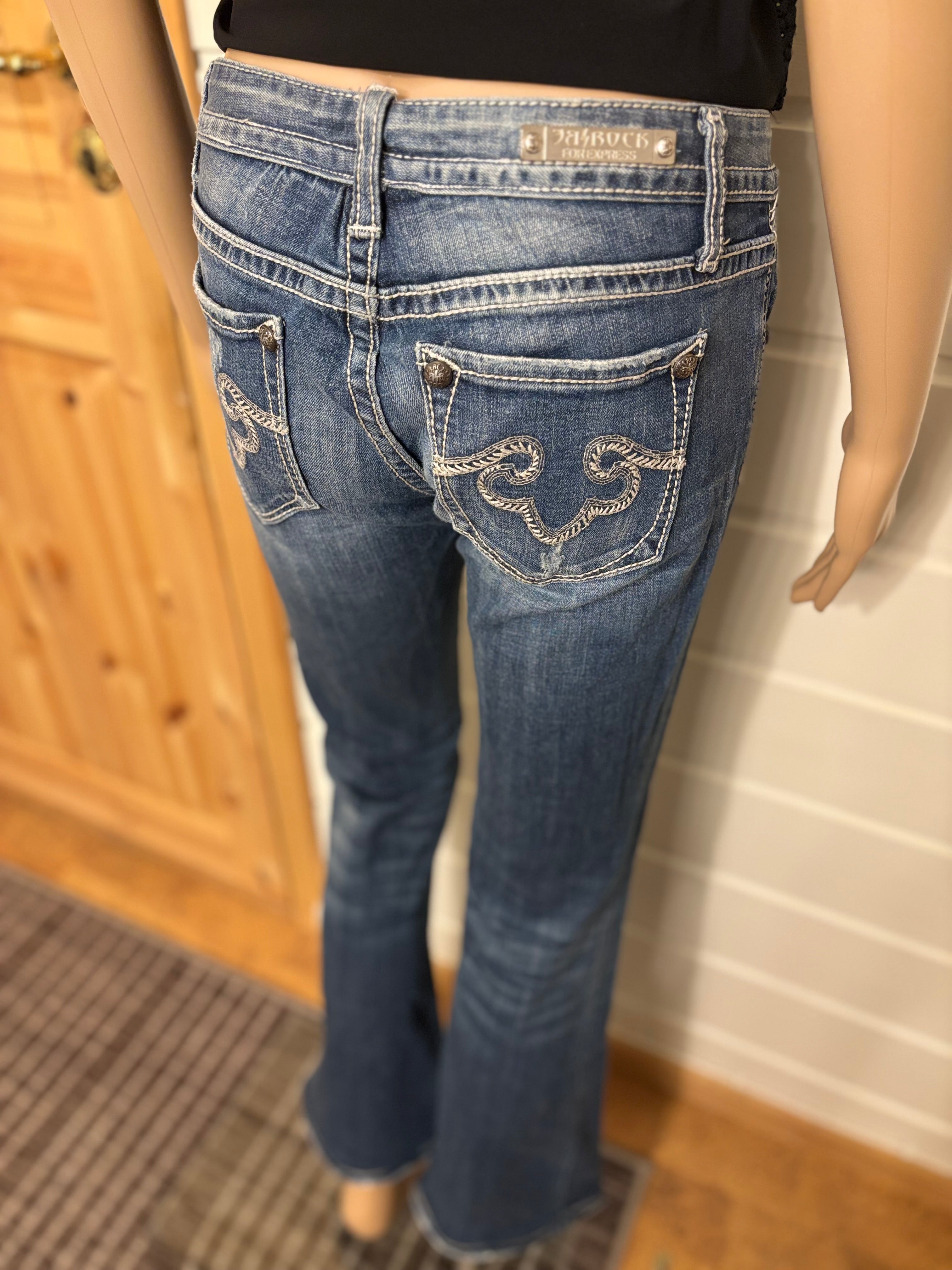 Vintage Jeans Bootcut Hvite Broderte Lommer