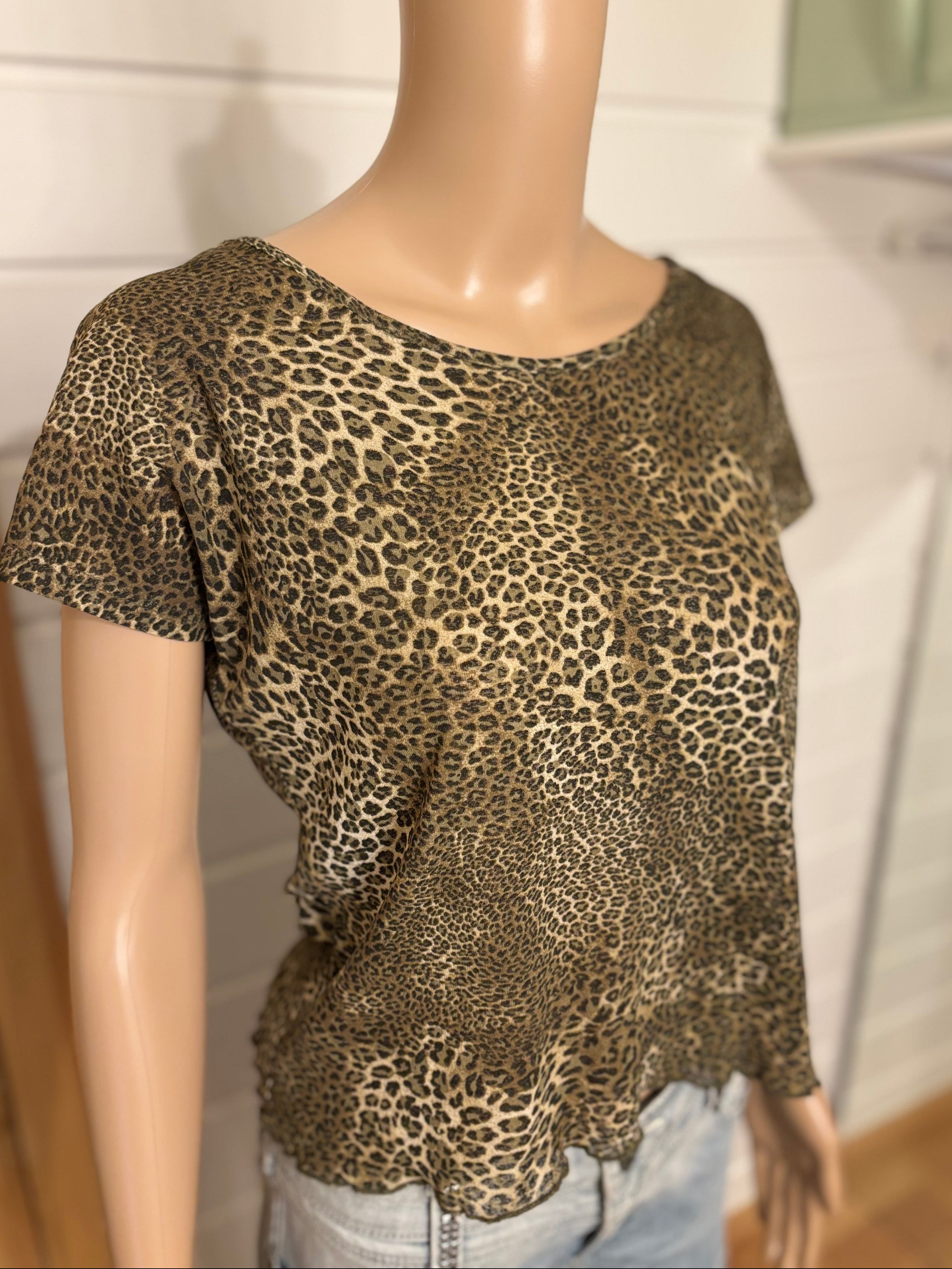 Leopard Print Mesh T-skjorte