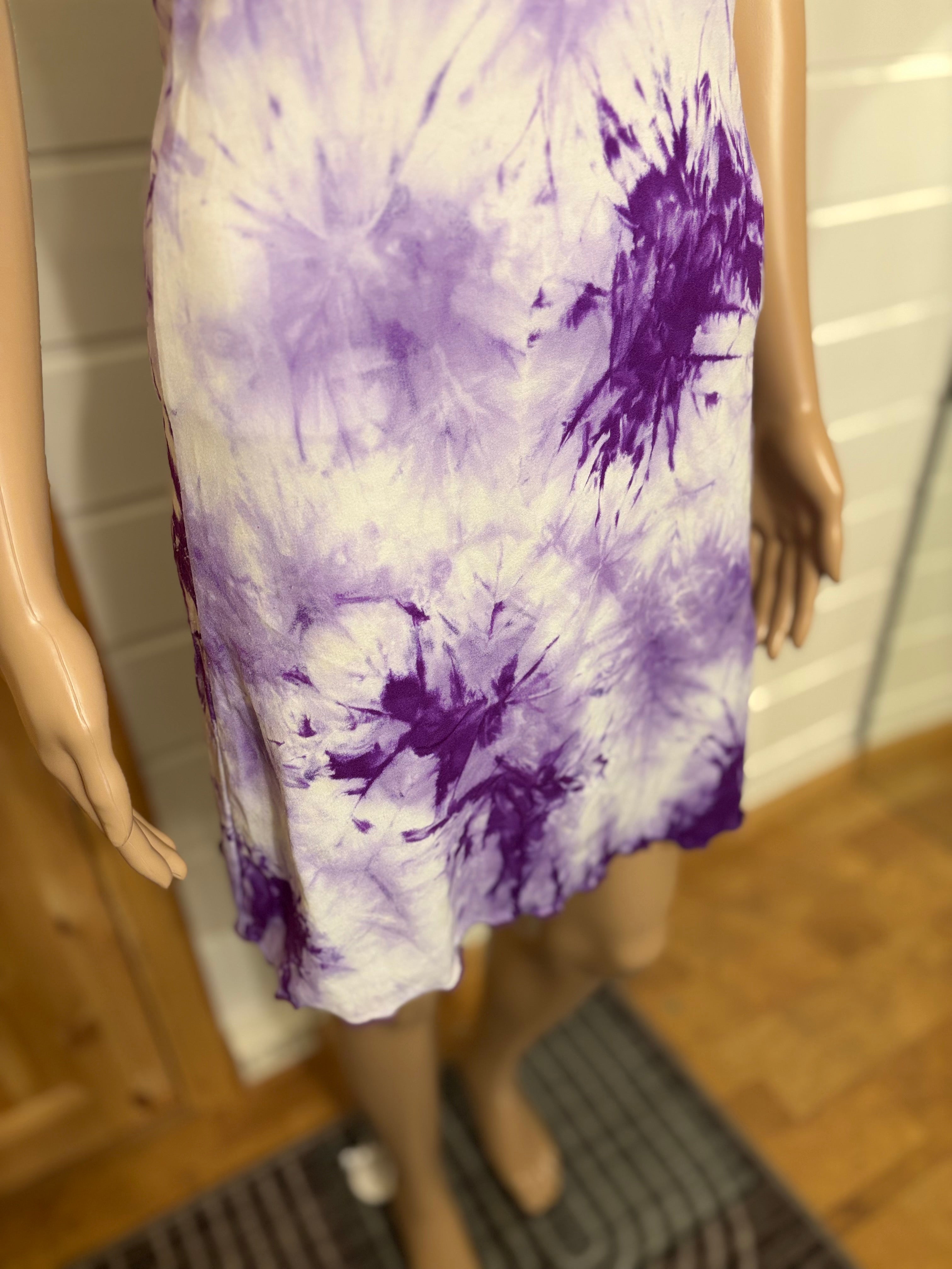 Lilla Hvit Tie Dye Halterneck Mini Kjole