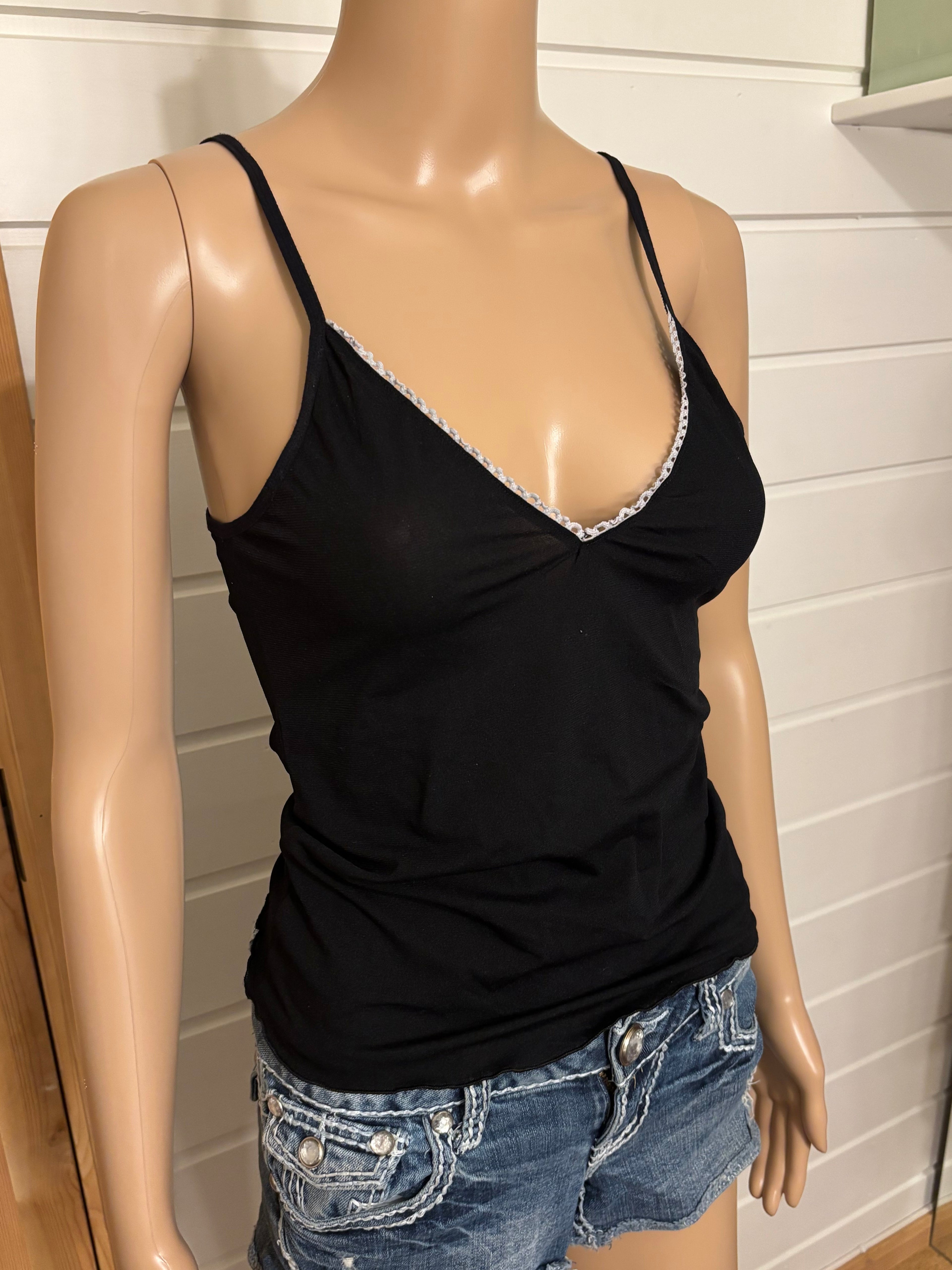 Svart Mesh Topp Dyp V-Utringning
