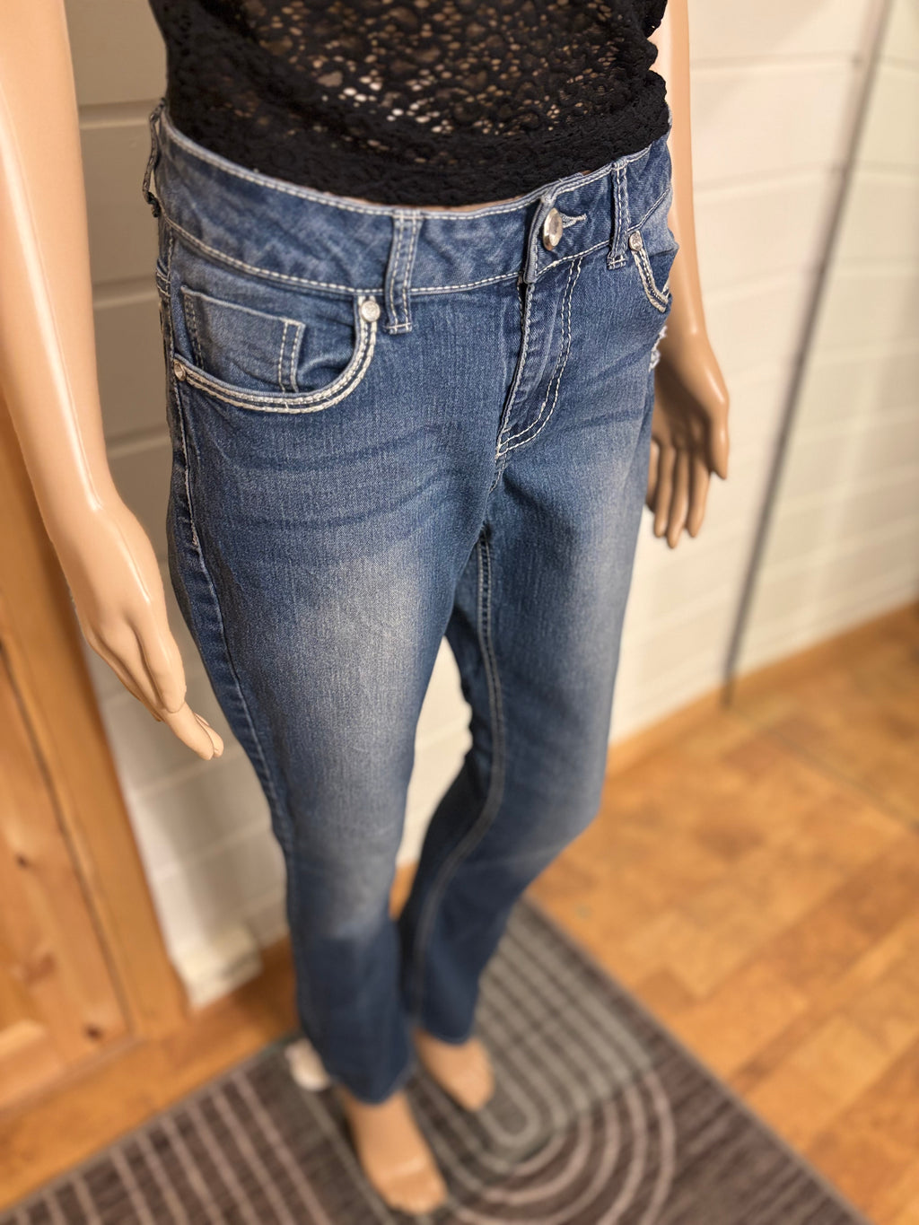 Vintage Jeans Sleng Pyntede Lommer