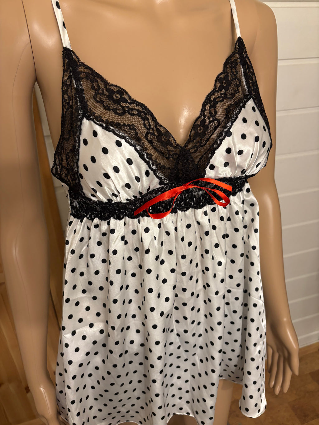 Hvit Svart Polkadott Prikker Babydoll Topp