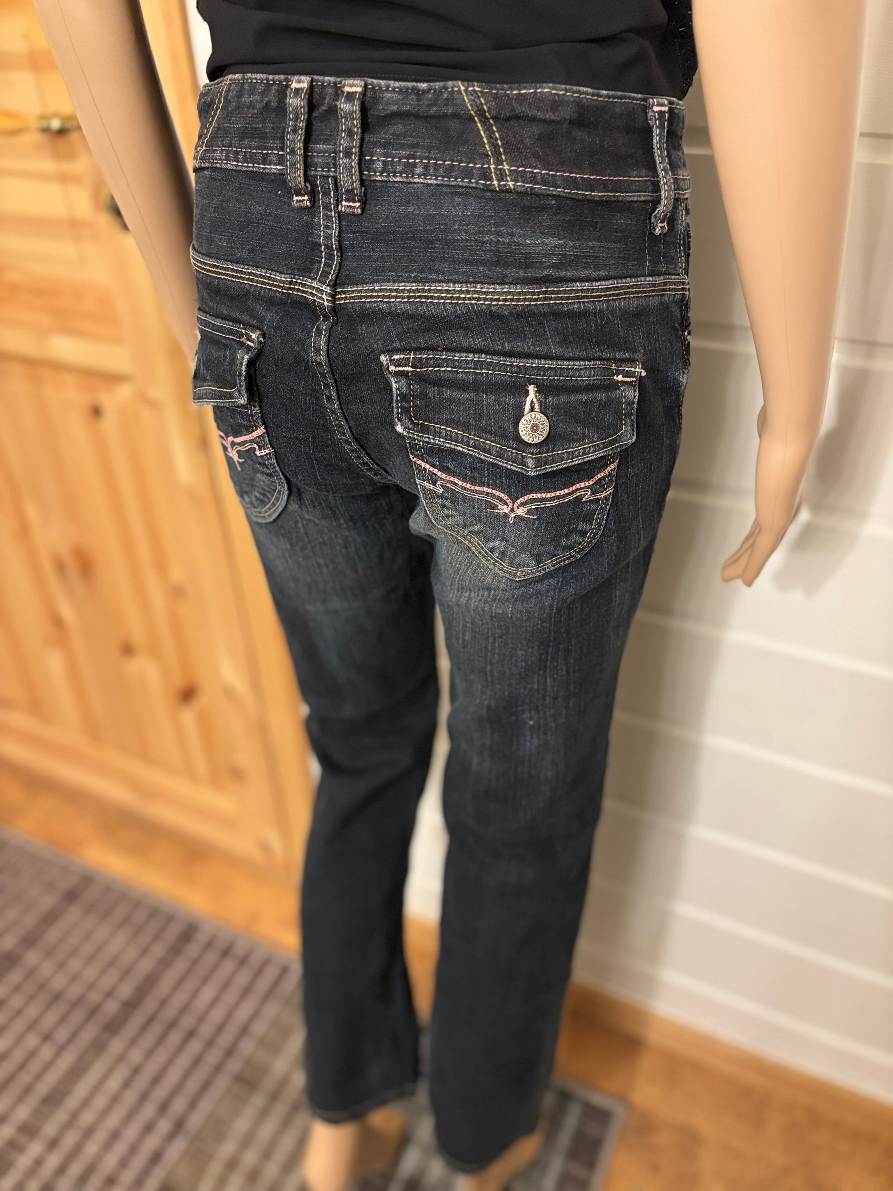 Vintage Jeans Sleng Rosa Broderte Lommer