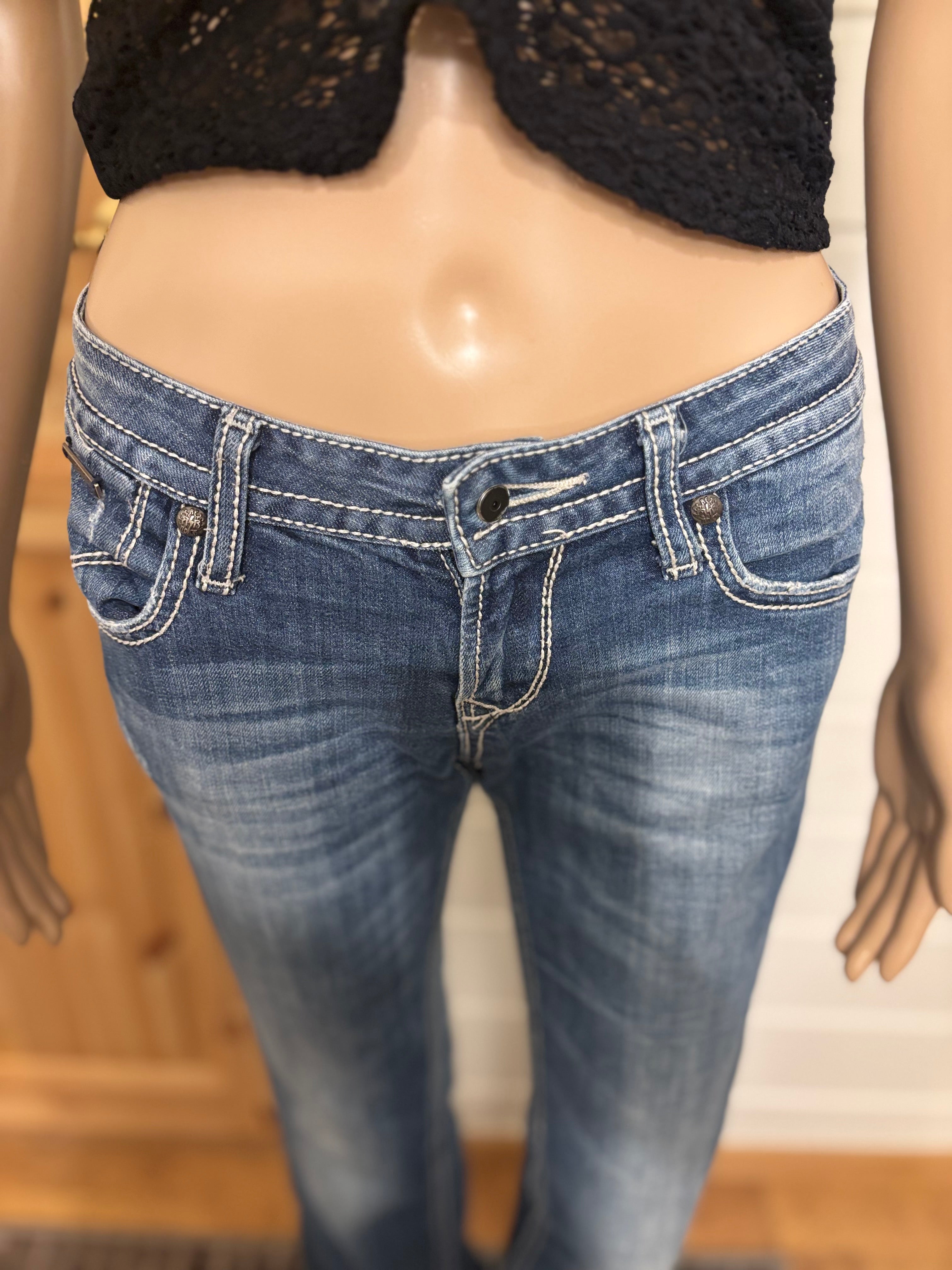 Vintage Jeans Bootcut Hvite Broderte Lommer