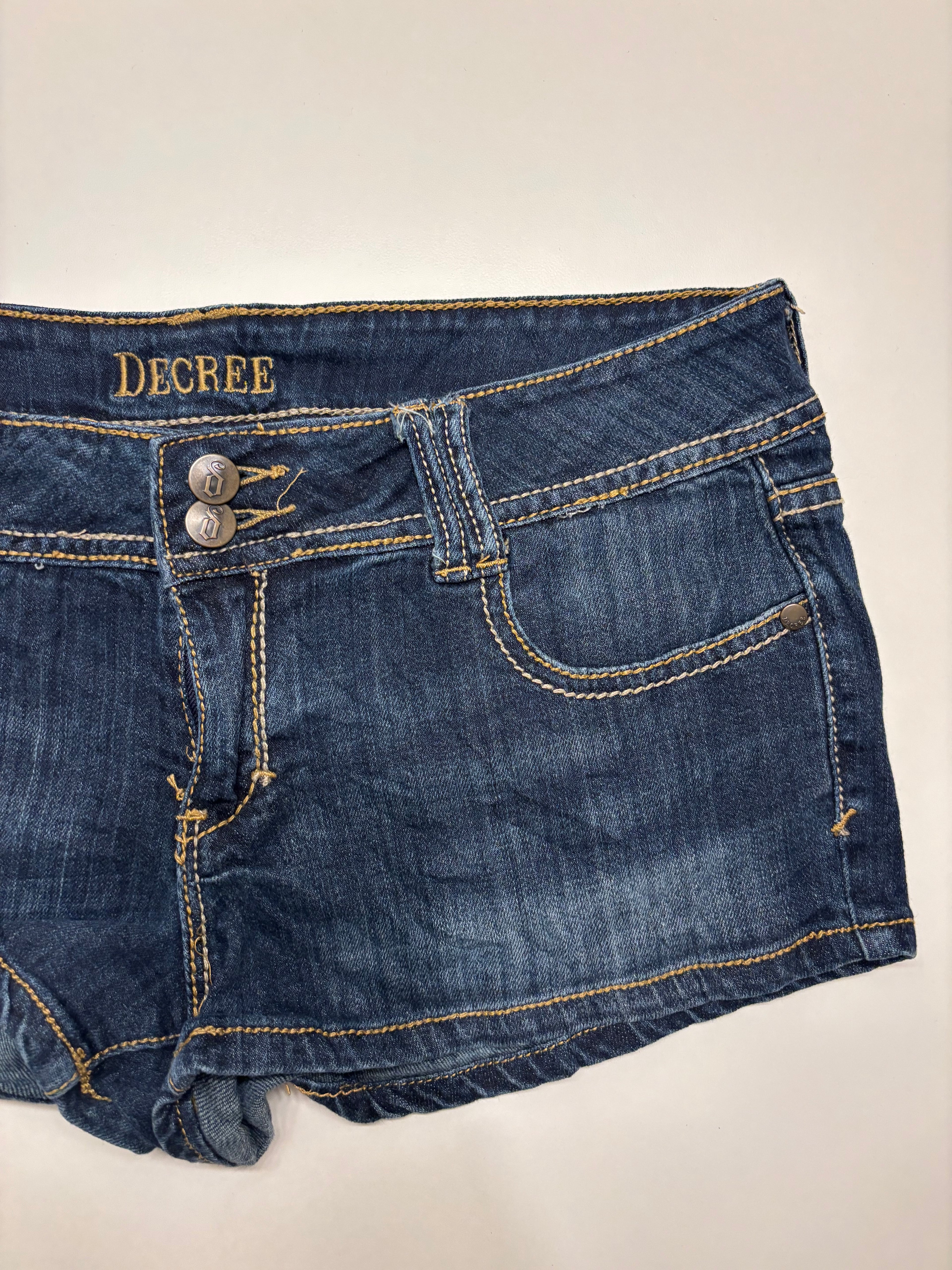 Mørkeblå Denim Shorts Broderte Lommer