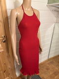 Rød Mesh Halter Neck Midi Kjole