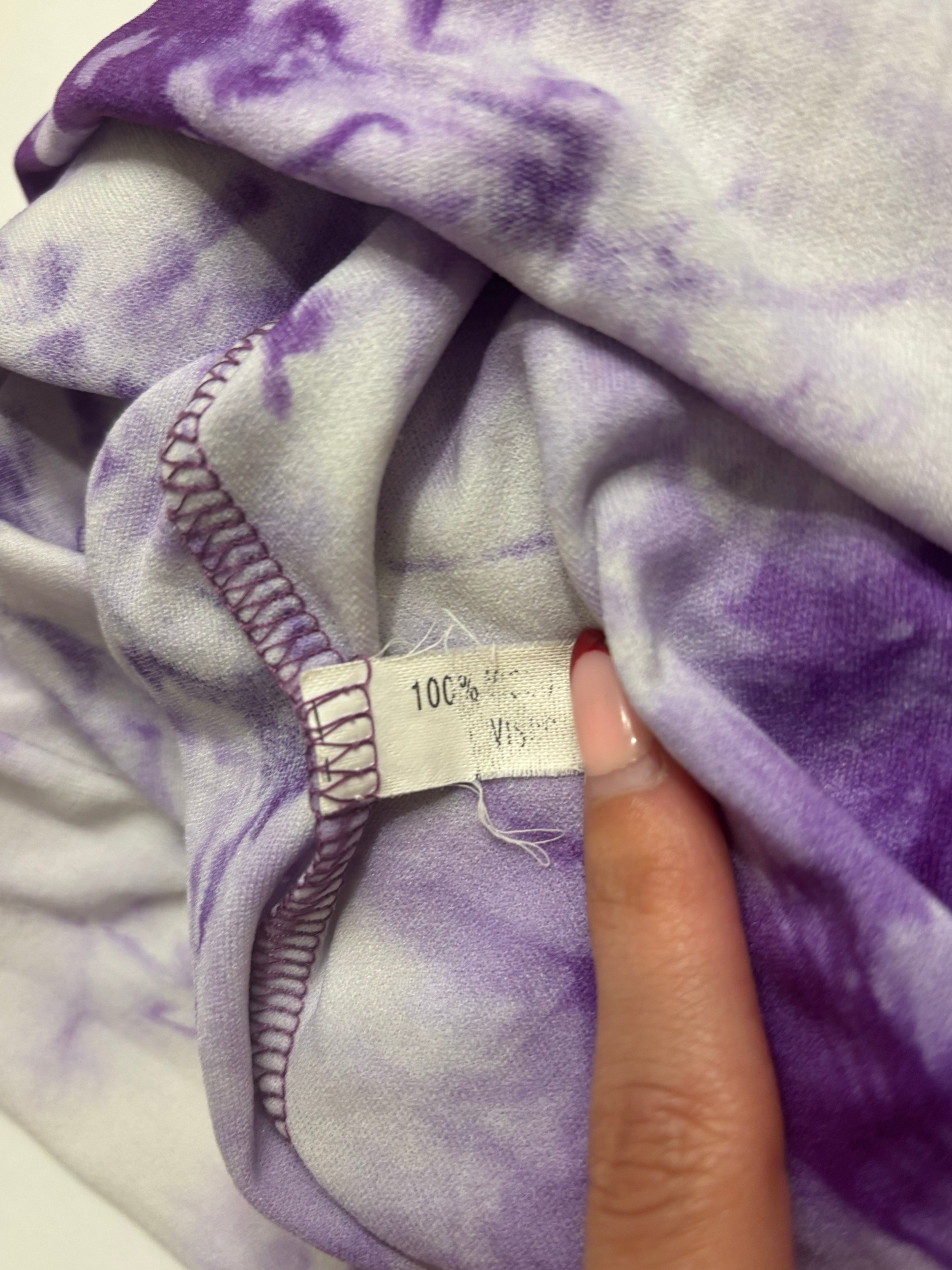 Lilla Hvit Tie Dye Halterneck Mini Kjole