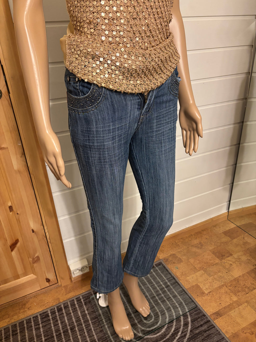 Lyseblå Jeans Sleng Pyntede Lommer