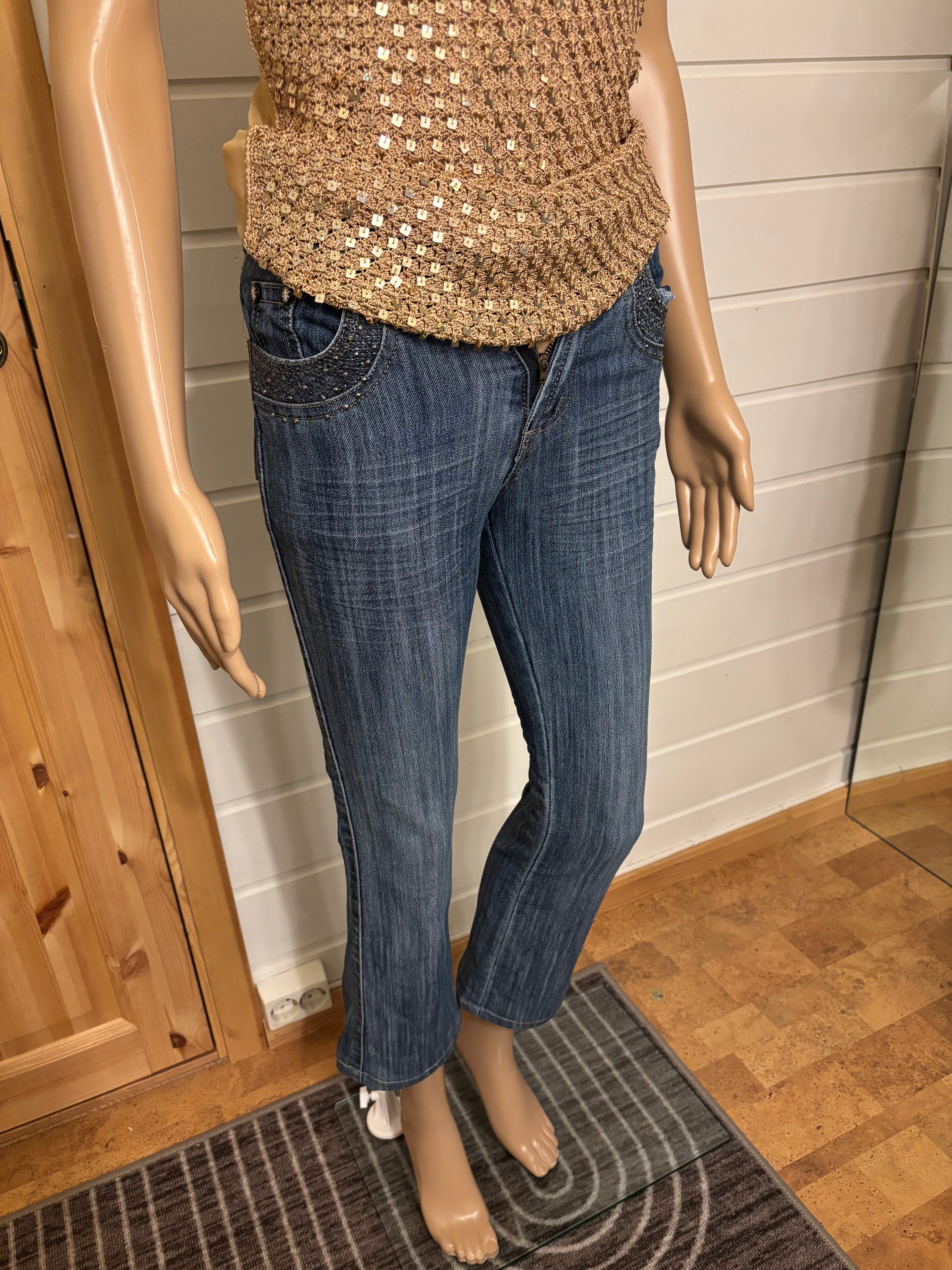 Lyseblå Jeans Sleng Pyntede Lommer