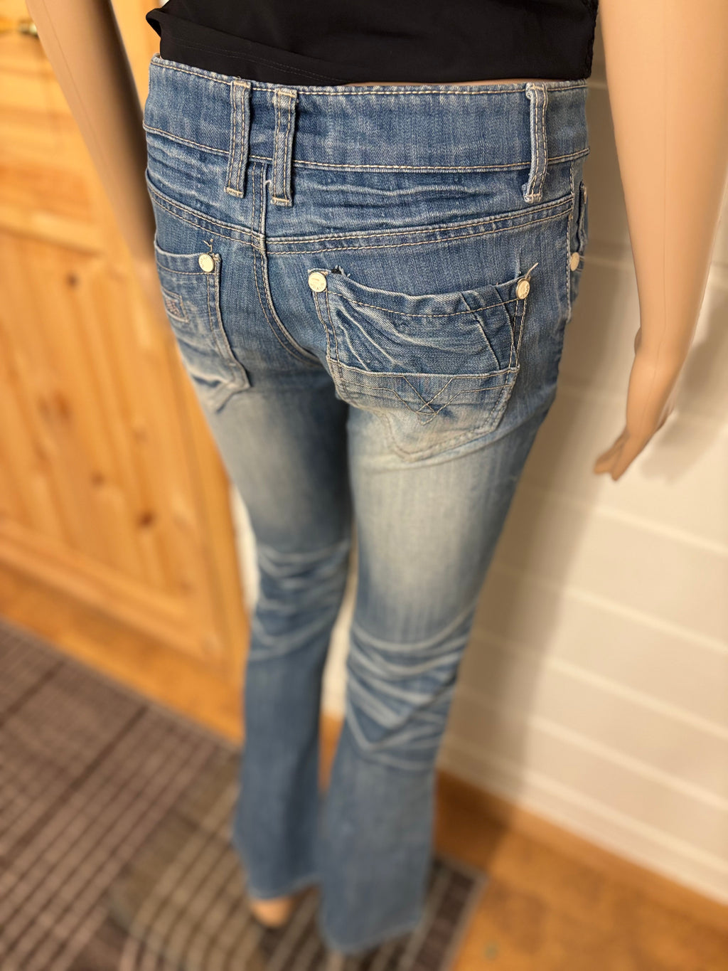 Vintage Jeans Hvit Broderte Lommer