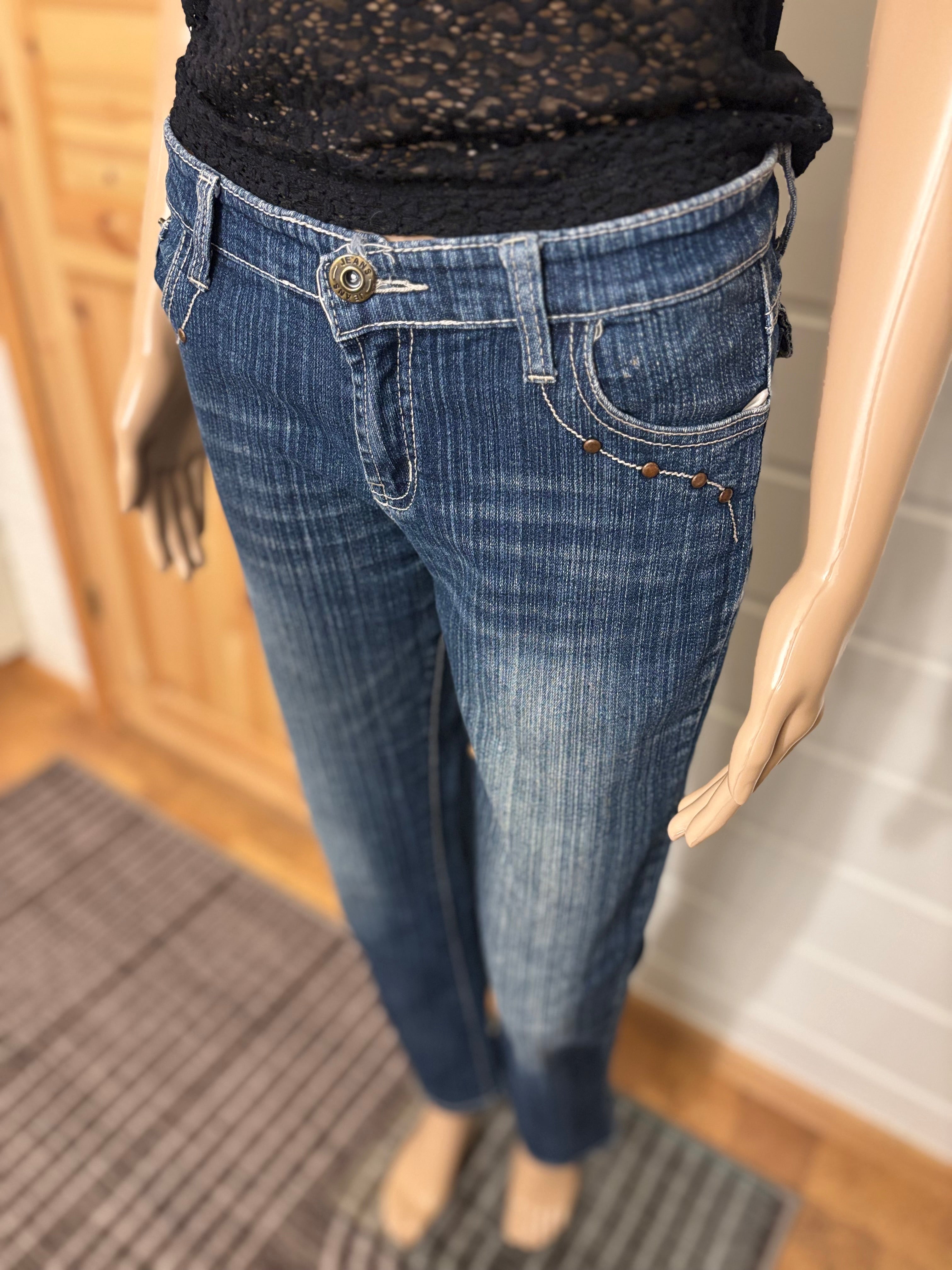 Vintage Jeans Sleng Broderte Lommer
