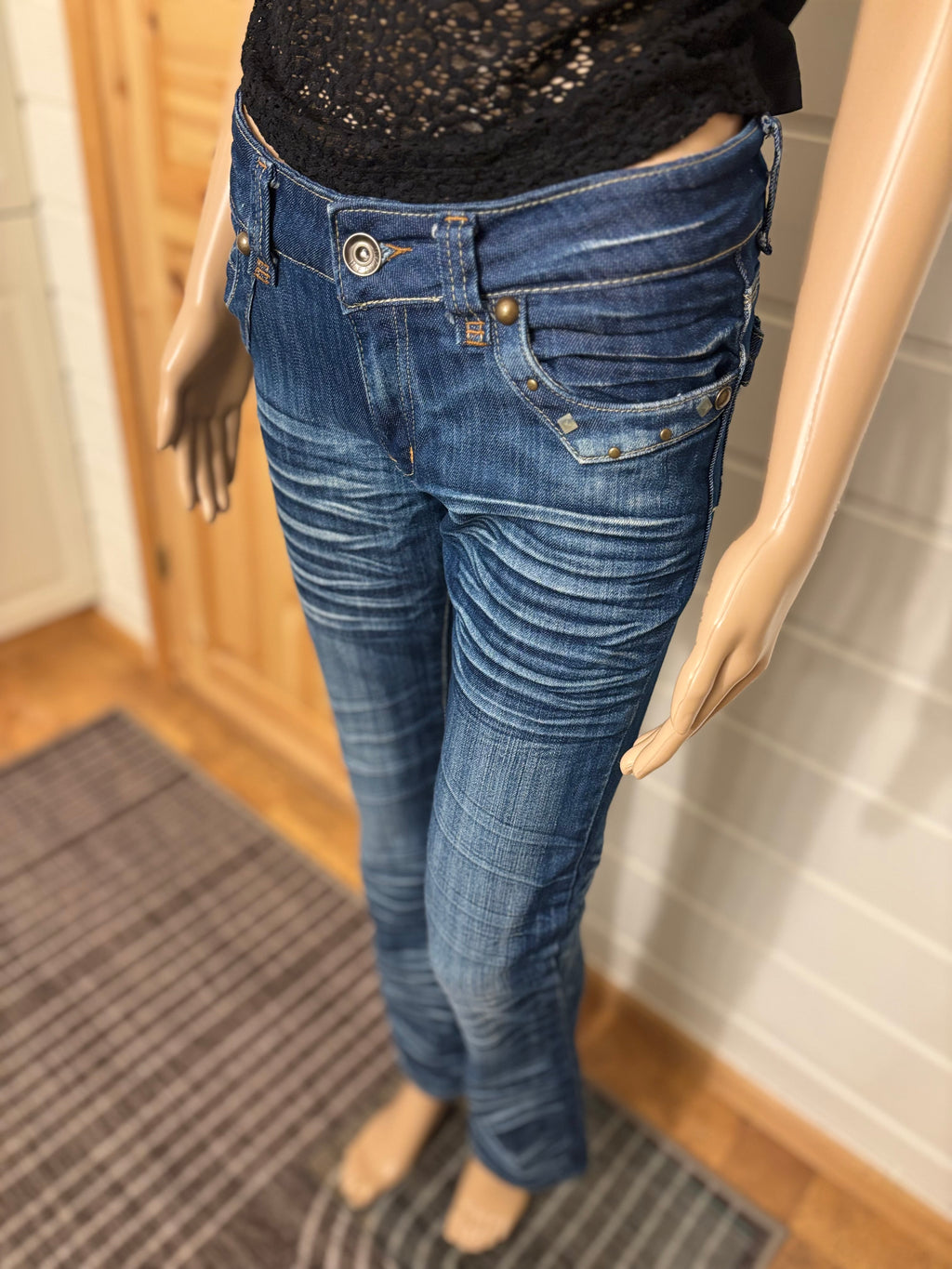 Vintage Jeans Sleng Pyntede Lommer