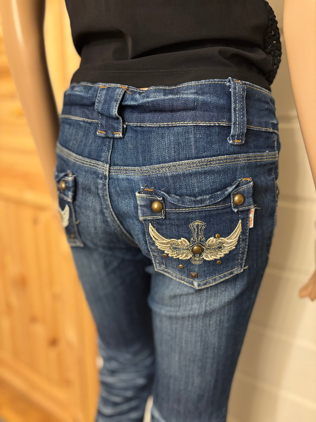 Vintage Jeans Sleng Pyntede Lommer