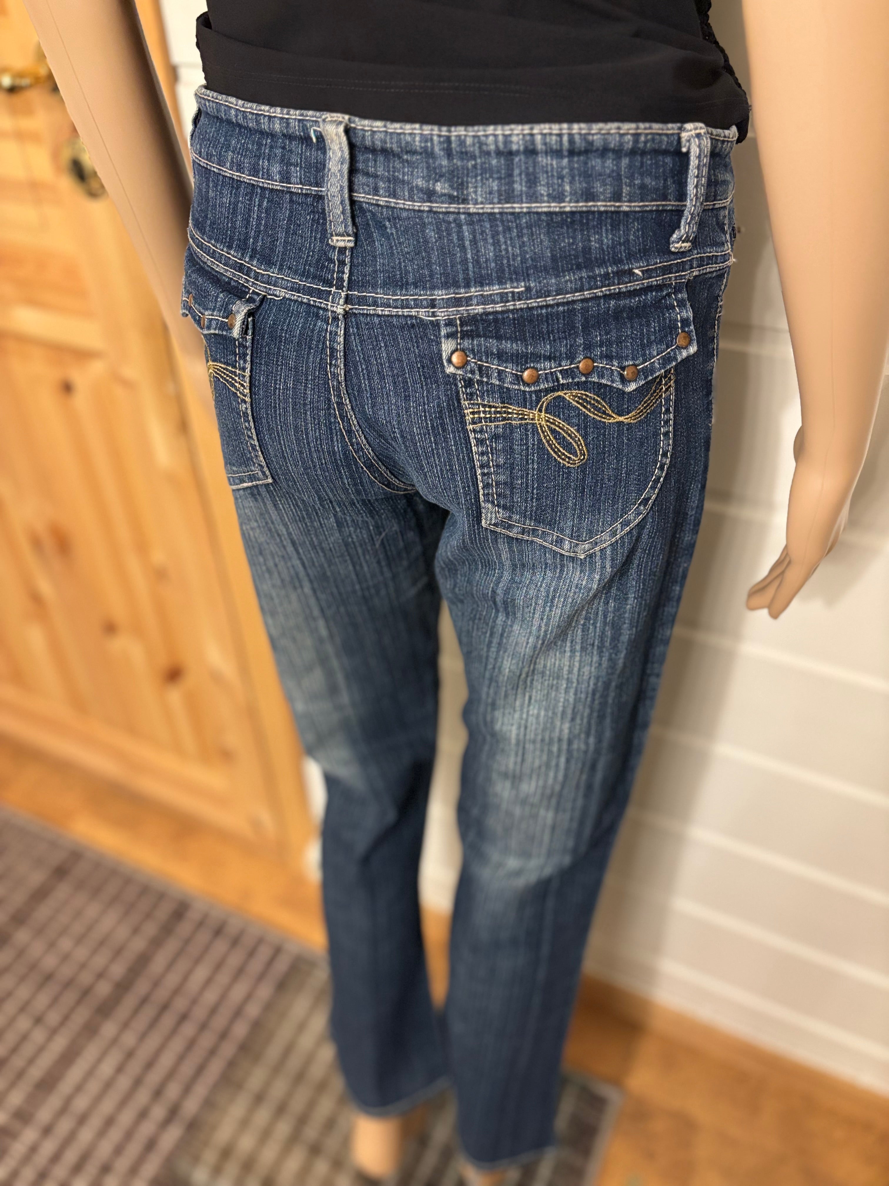 Vintage Jeans Sleng Broderte Lommer