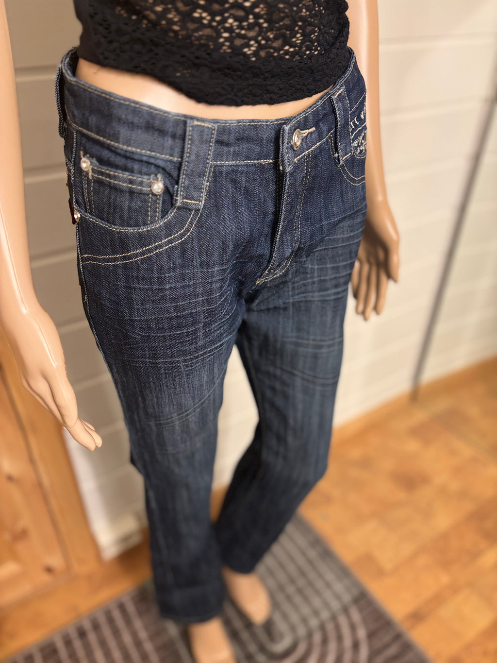 Vintage Jeans Sleng Pyntede Lommer