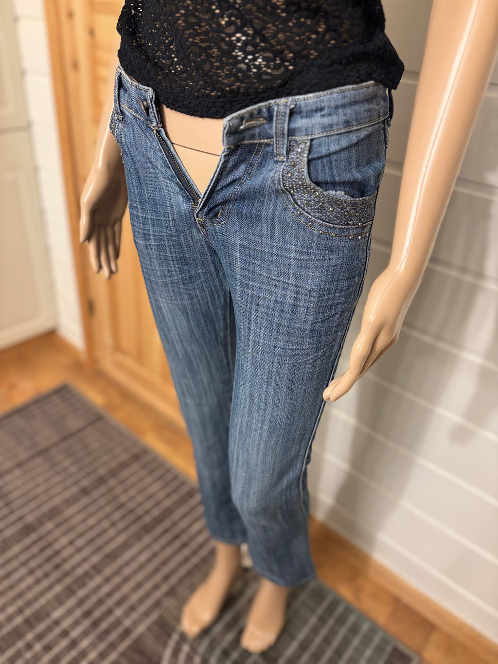 Vintage Jeans Sleng Pyntede Lommer