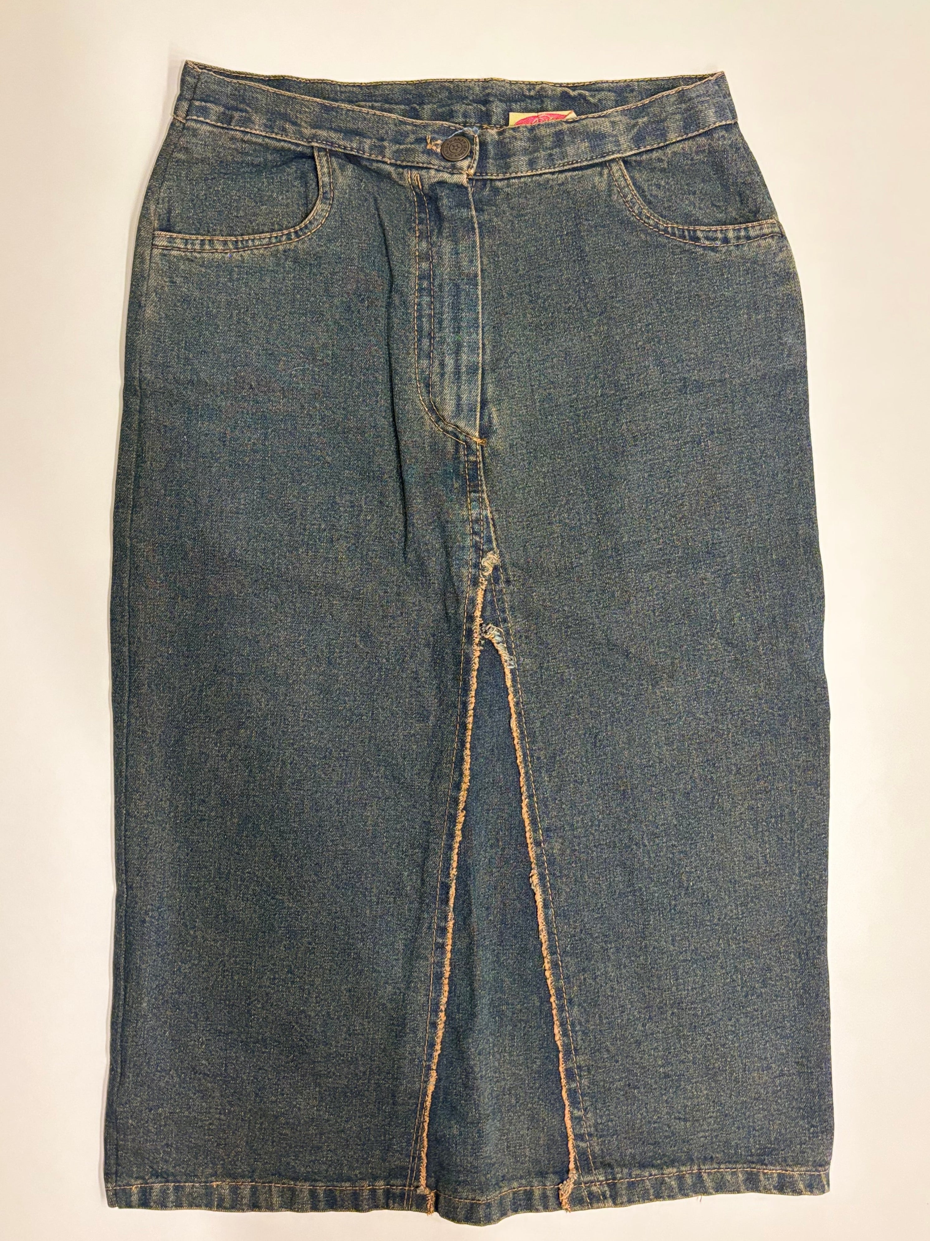 Mørkeblå Midi Denim Skjørt