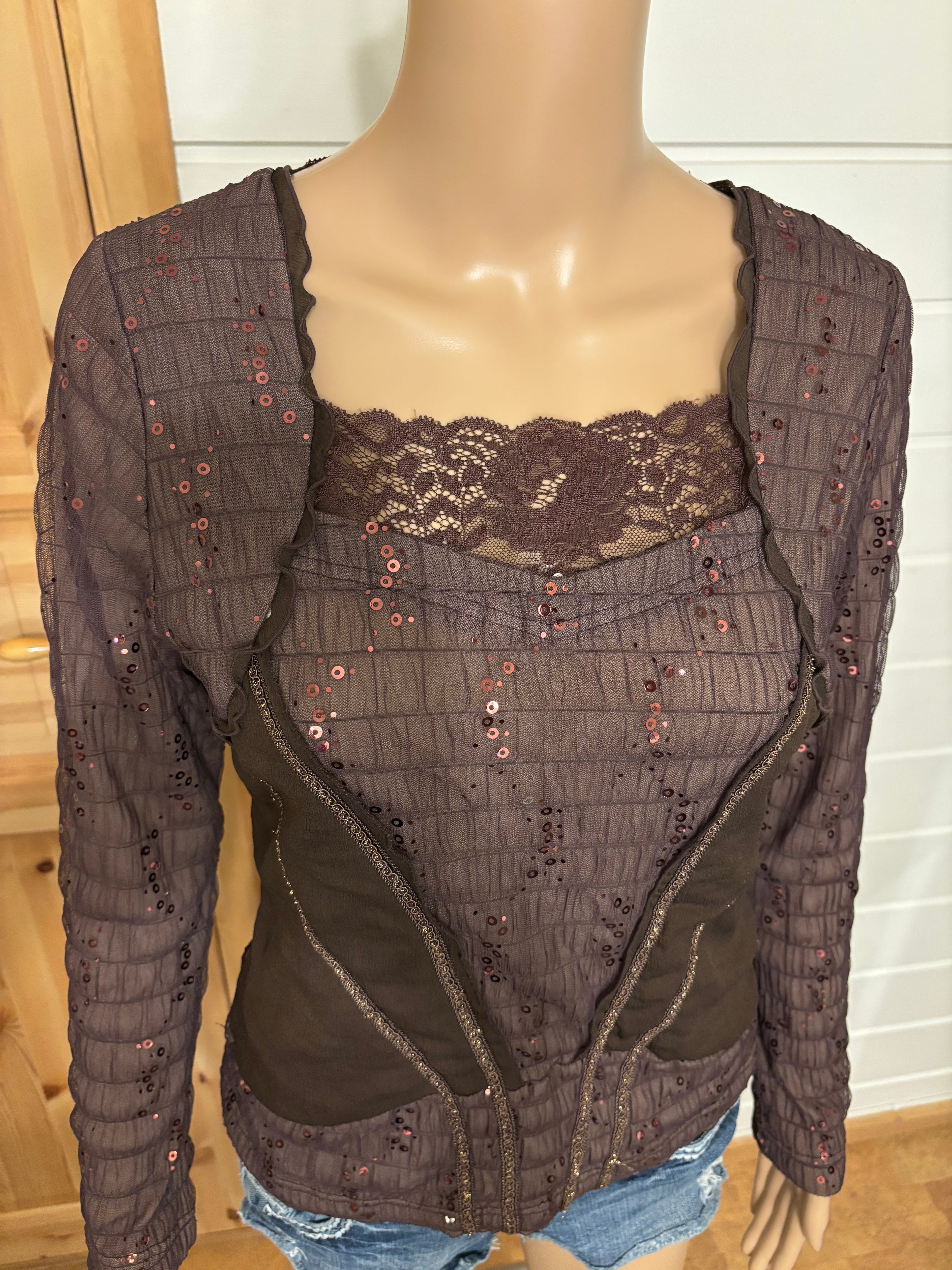 Brun Bluse Glitter Detaljer